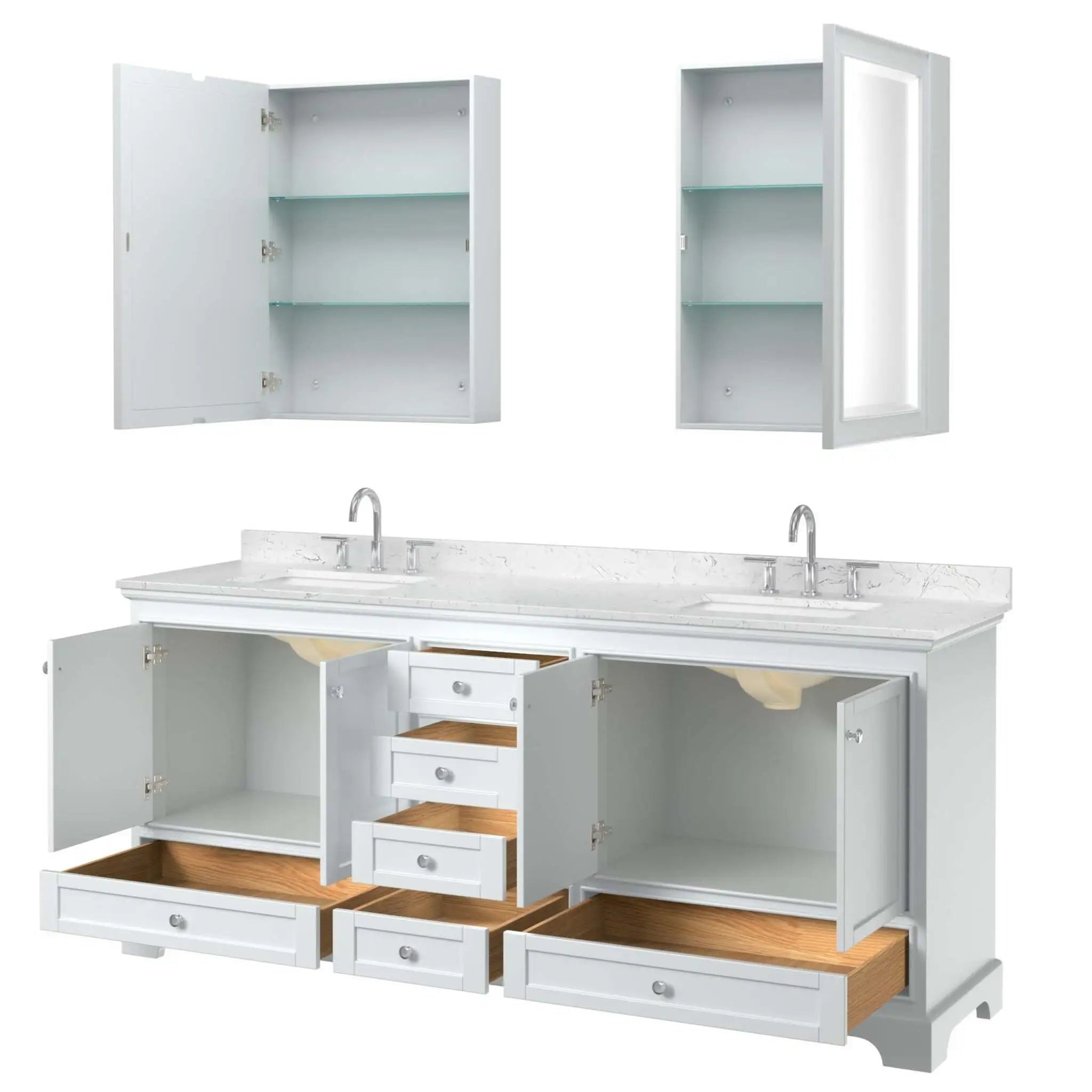 80" Deborah Double Bathroom Vanity in White with Polished Chrome Trim & Medicine Cabinet by Wyndham