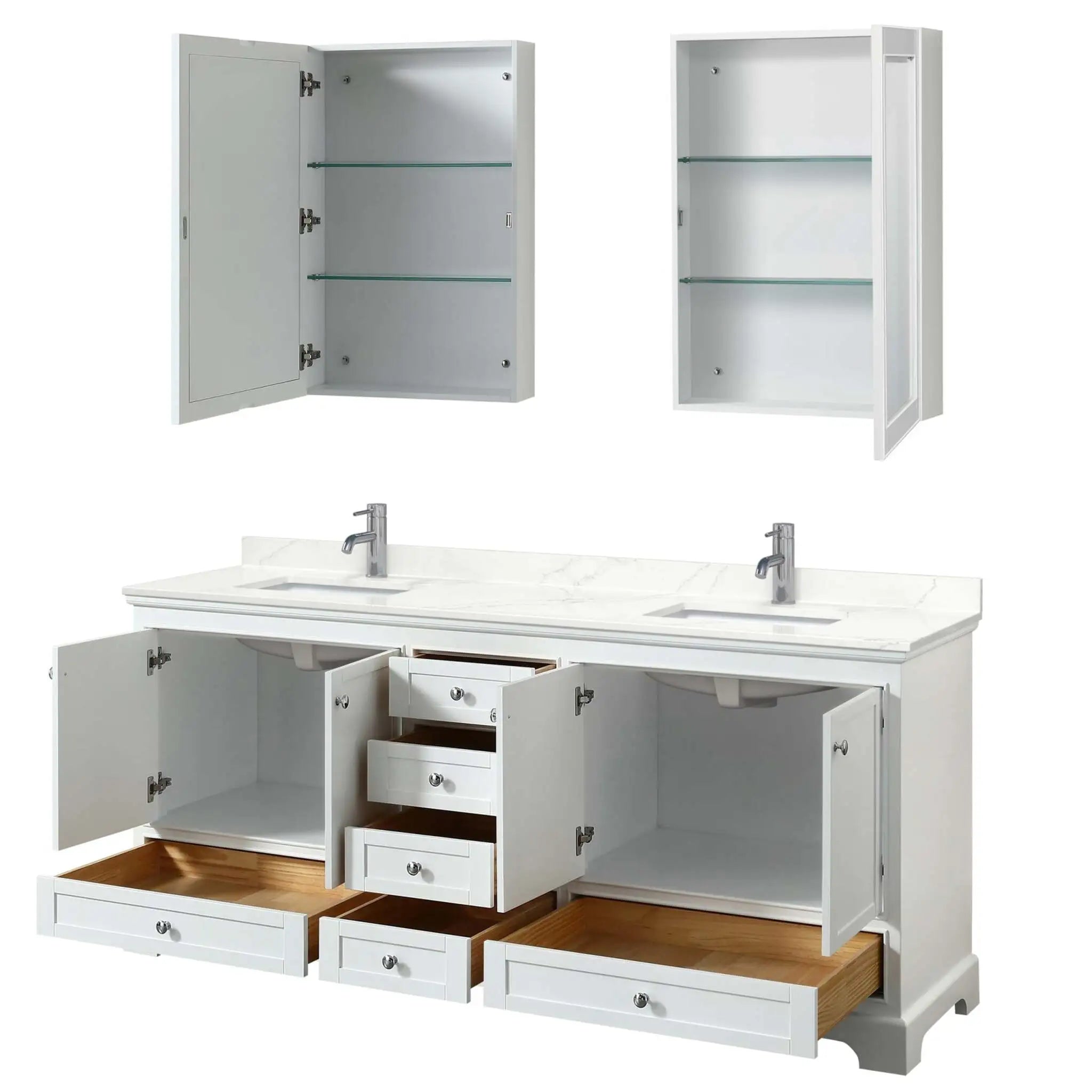 80" Deborah Double Bathroom Vanity in White with Polished Chrome Trim & Medicine Cabinet by Wyndham