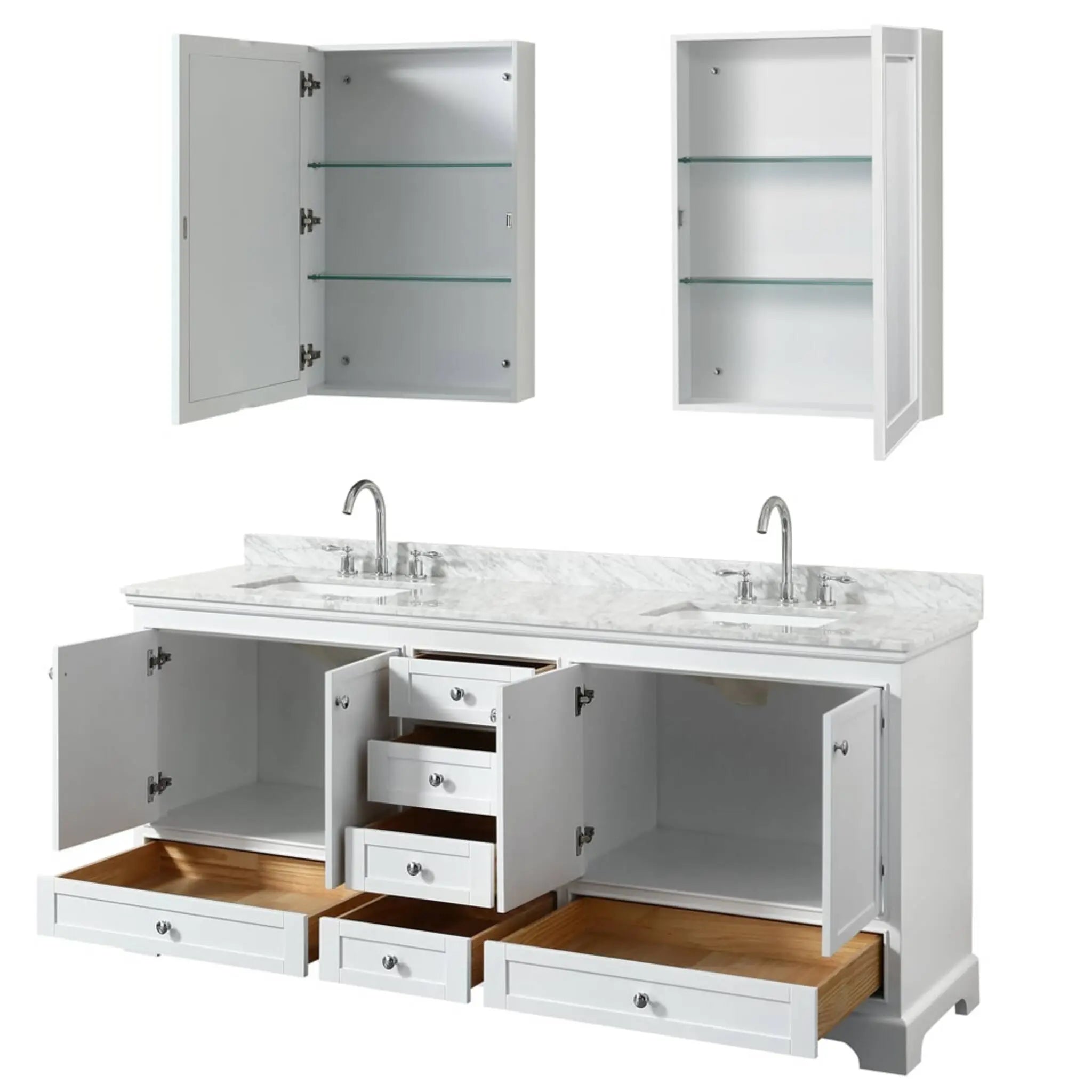 80" Deborah Double Bathroom Vanity in White with Polished Chrome Trim & Medicine Cabinet by Wyndham