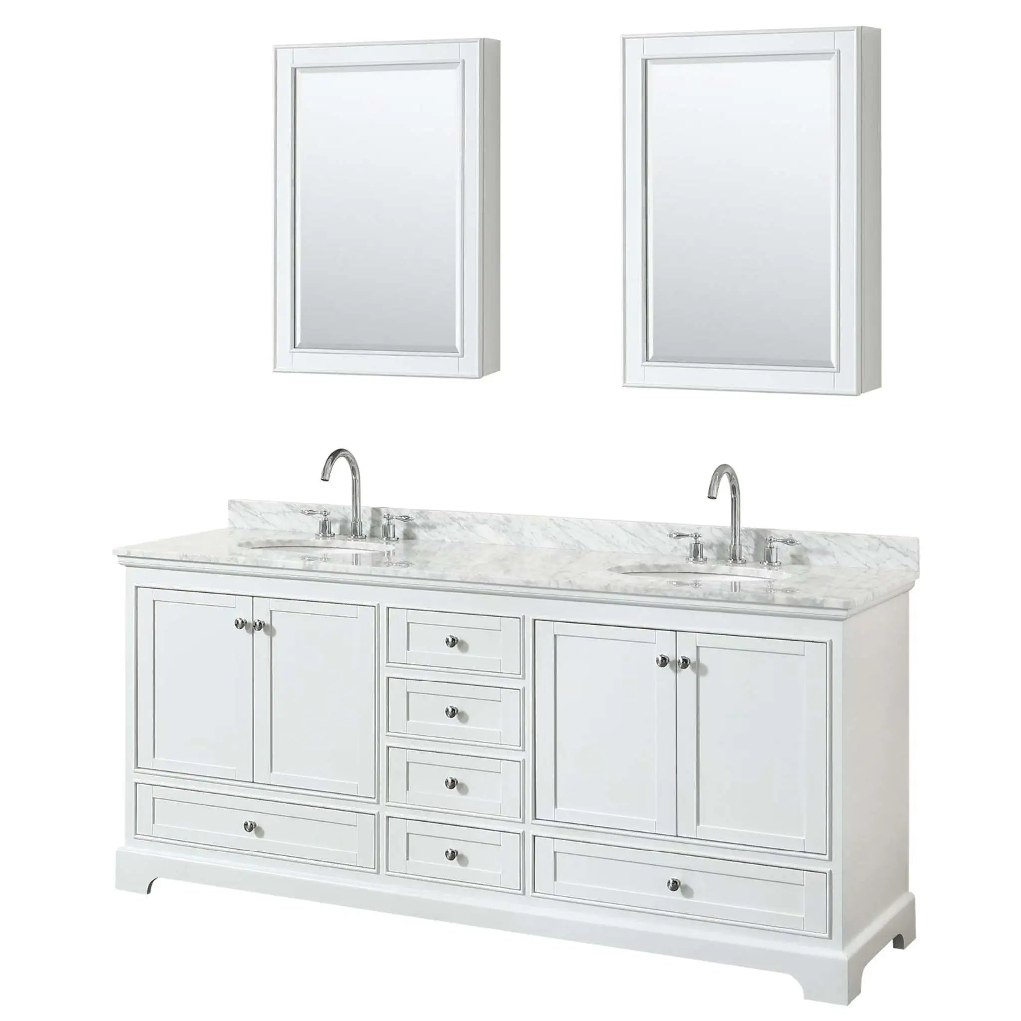 80" Deborah Double Bathroom Vanity in White with Polished Chrome Trim & Medicine Cabinet by Wyndham