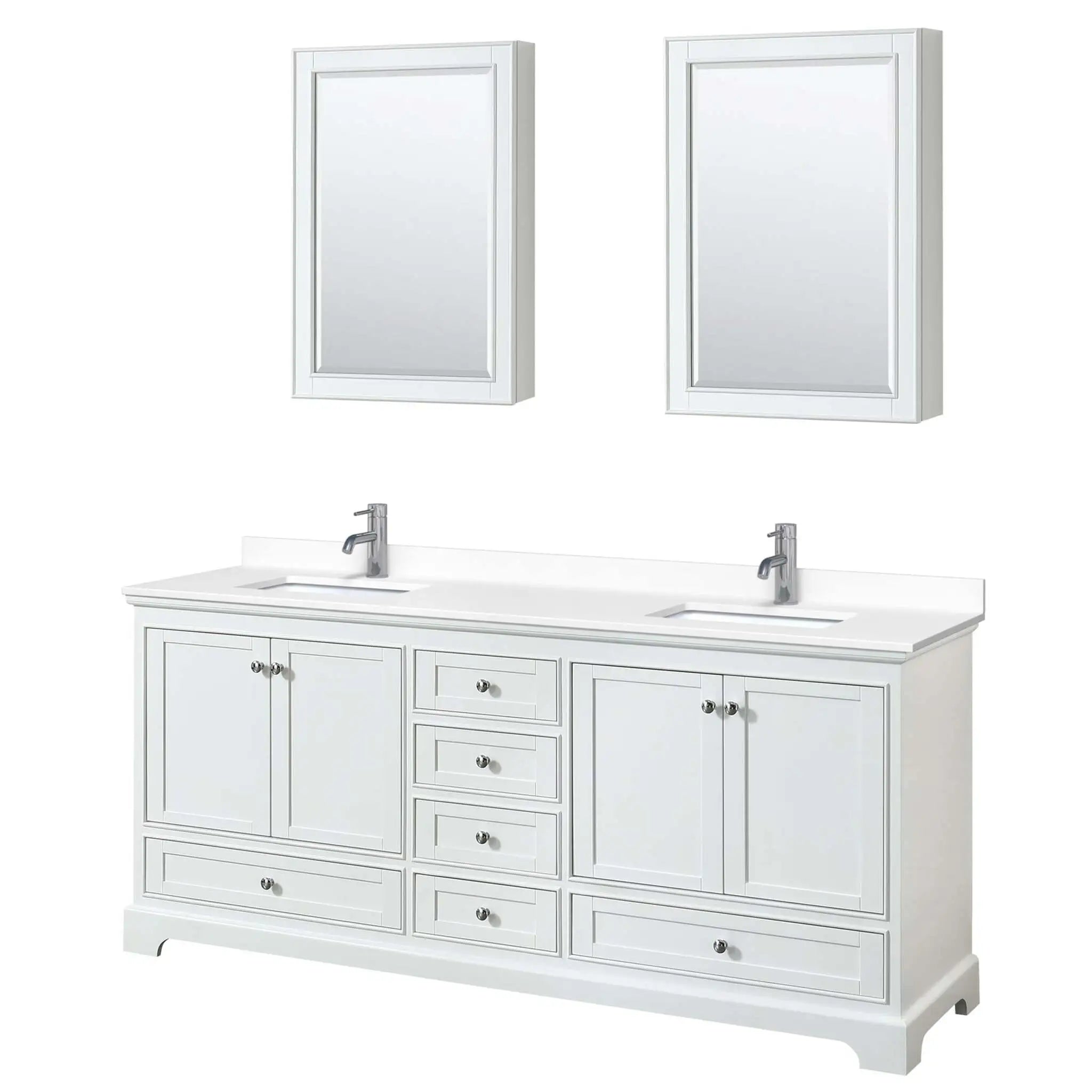 80" Deborah Double Bathroom Vanity in White with Polished Chrome Trim & Medicine Cabinet by Wyndham