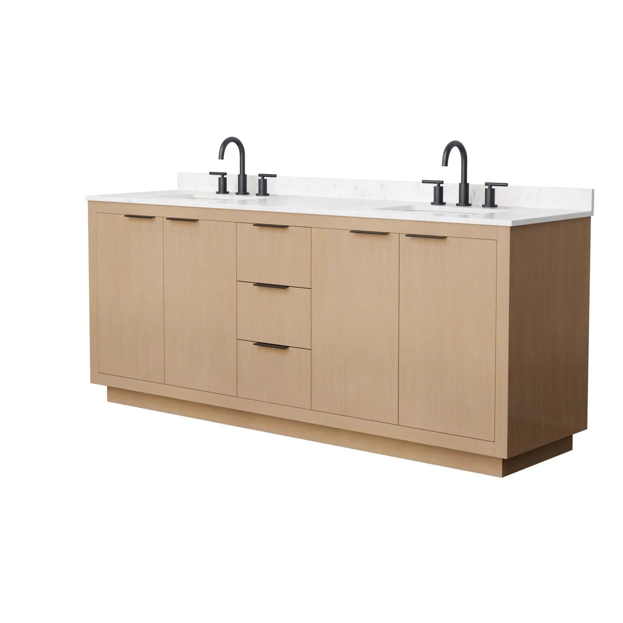 80" Maroni Double Bathroom Vanity in Light Straw with Matte Black Trim by Wyndham