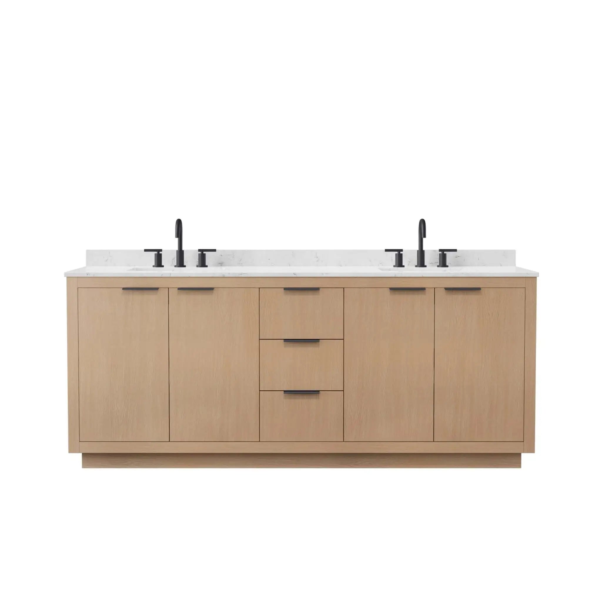 80" Maroni Double Bathroom Vanity in Light Straw with Matte Black Trim by Wyndham