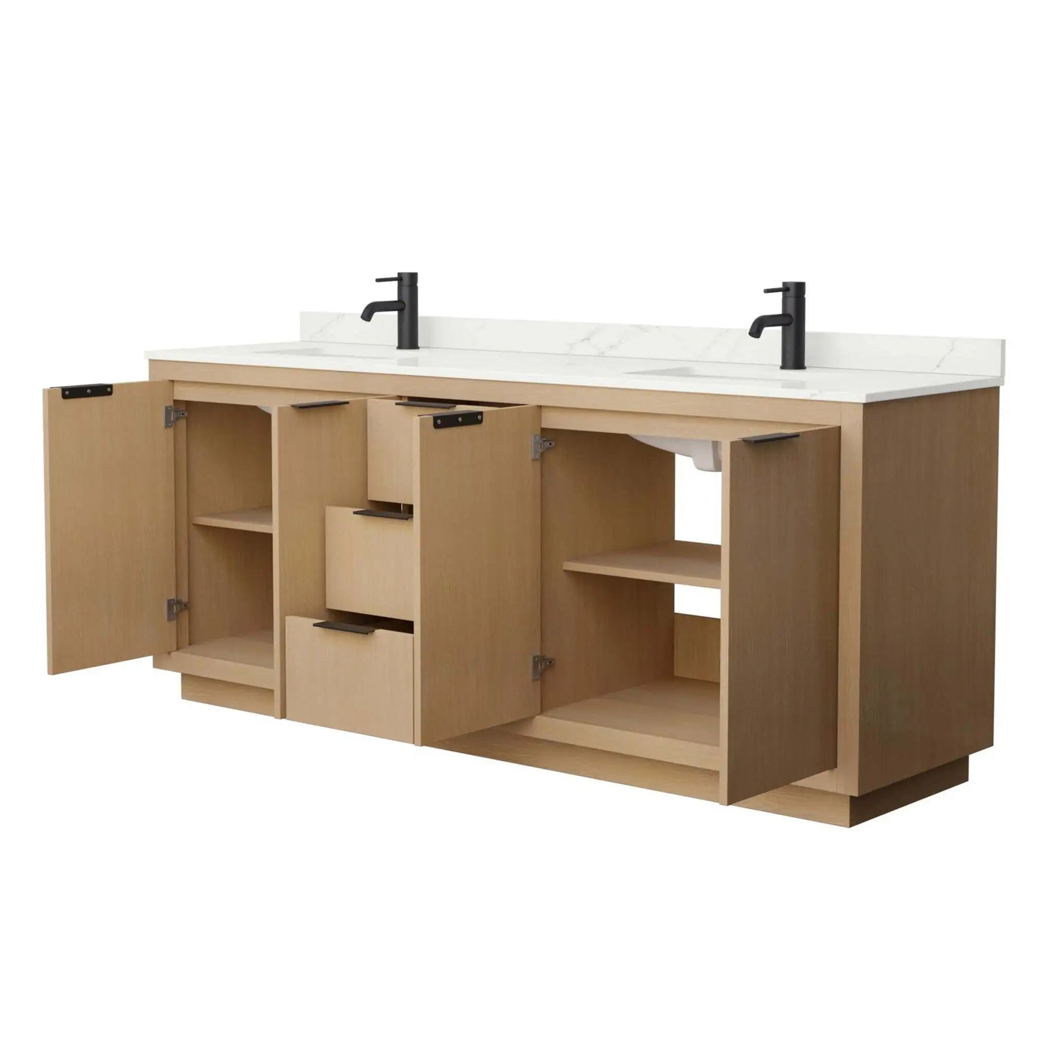 80" Maroni Double Bathroom Vanity in Light Straw with Matte Black Trim by Wyndham