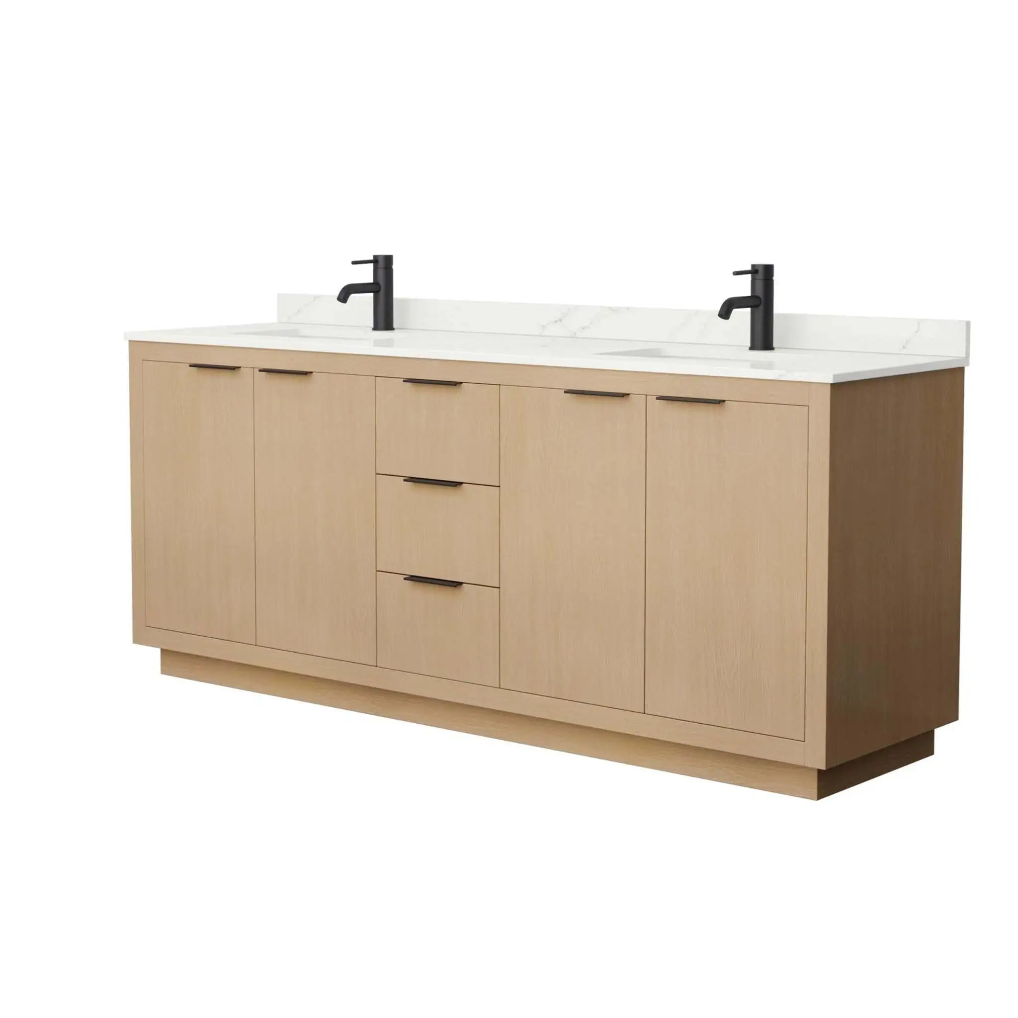 80" Maroni Double Bathroom Vanity in Light Straw with Matte Black Trim by Wyndham