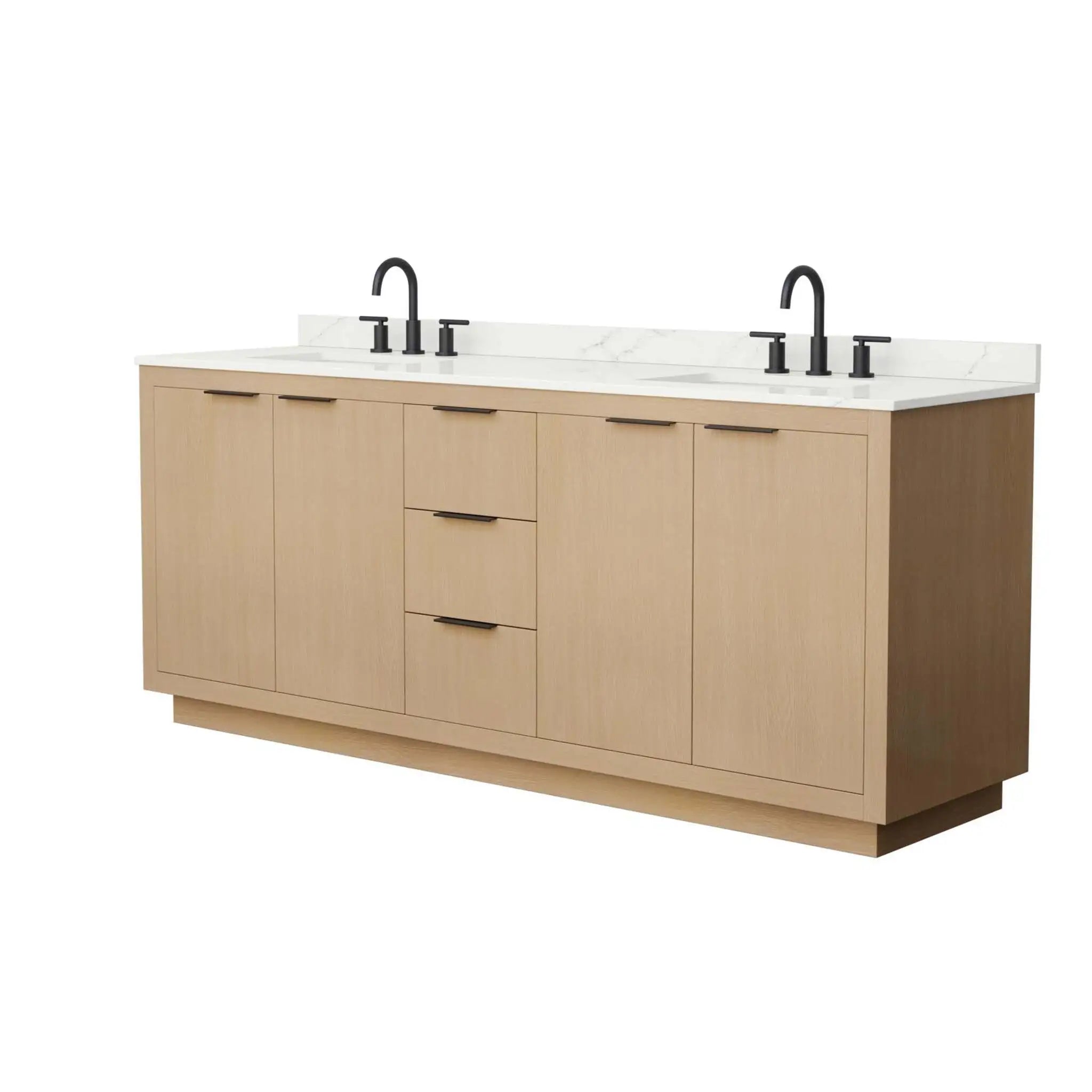 80" Maroni Double Bathroom Vanity in Light Straw with Matte Black Trim by Wyndham