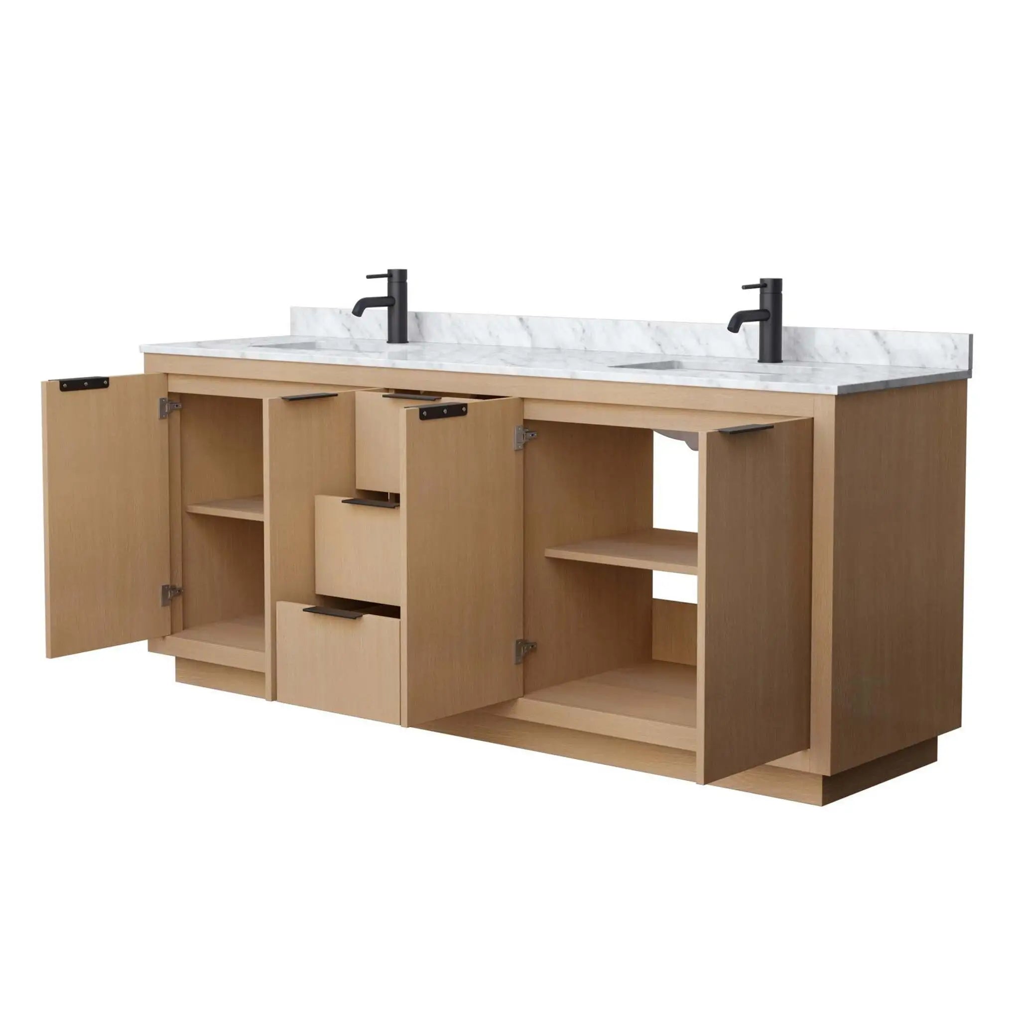 80" Maroni Double Bathroom Vanity in Light Straw with Matte Black Trim by Wyndham