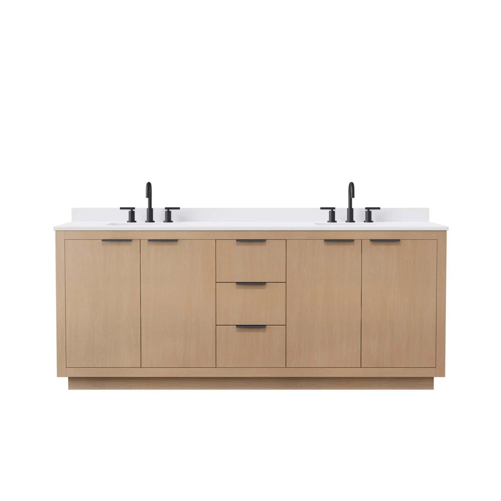 80" Maroni Double Bathroom Vanity in Light Straw with Matte Black Trim by Wyndham