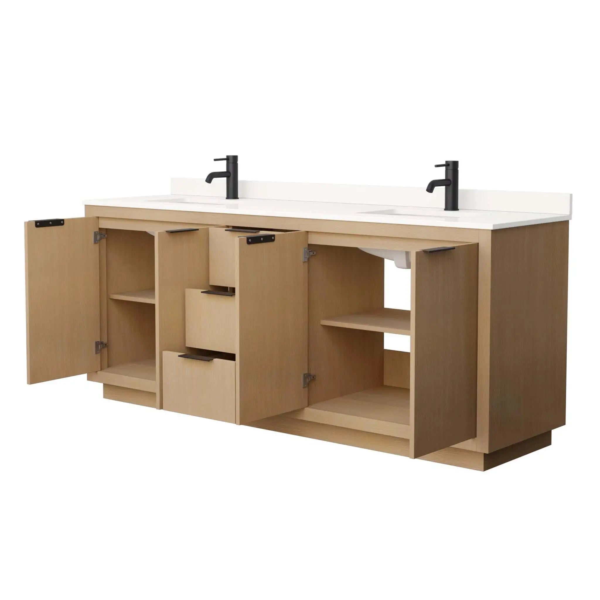 80" Maroni Double Bathroom Vanity in Light Straw with Matte Black Trim by Wyndham