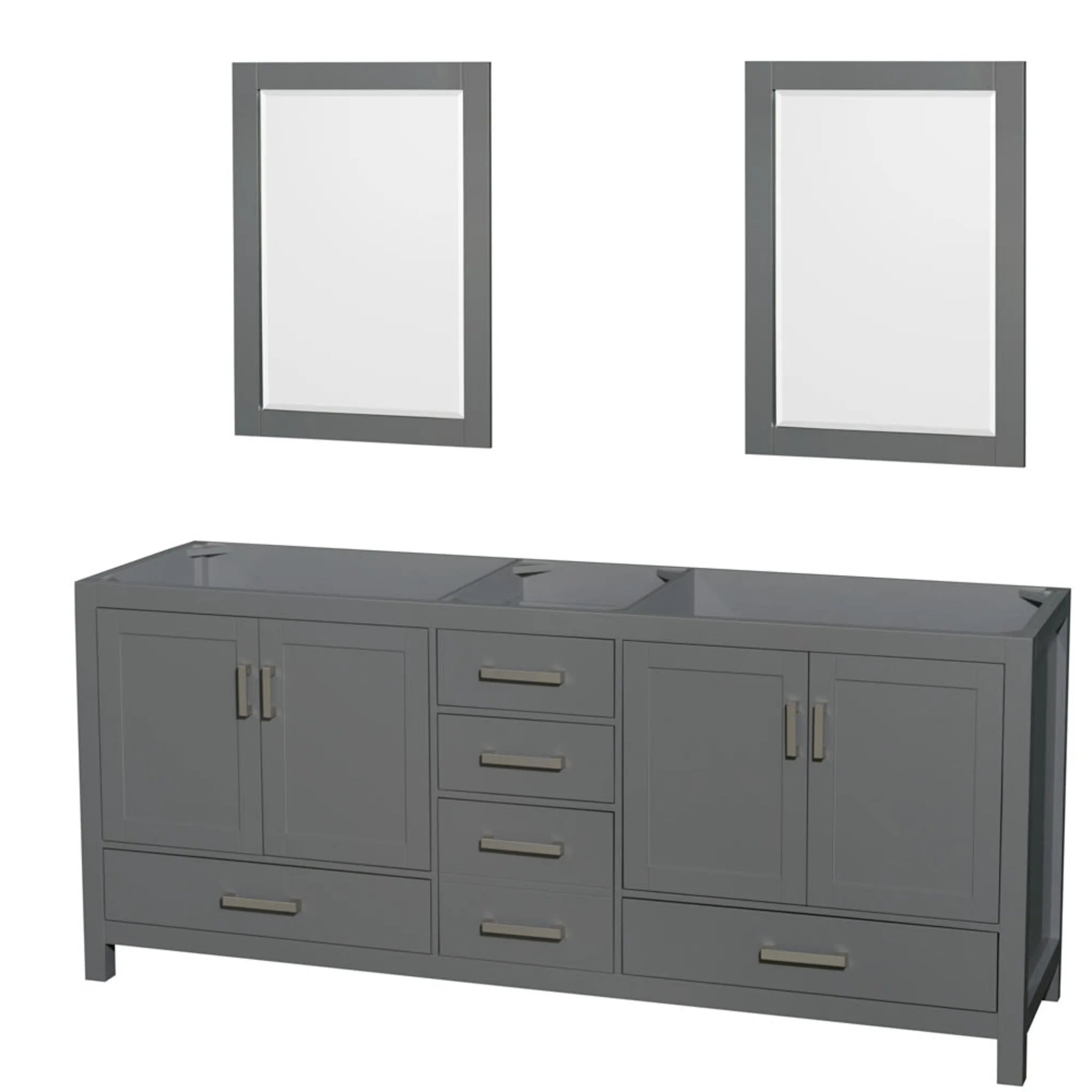 80" Sheffield Double Bathroom Vanity in Dark Gray with Brushed Chrome Trim & 24" Mirror by Wyndham
