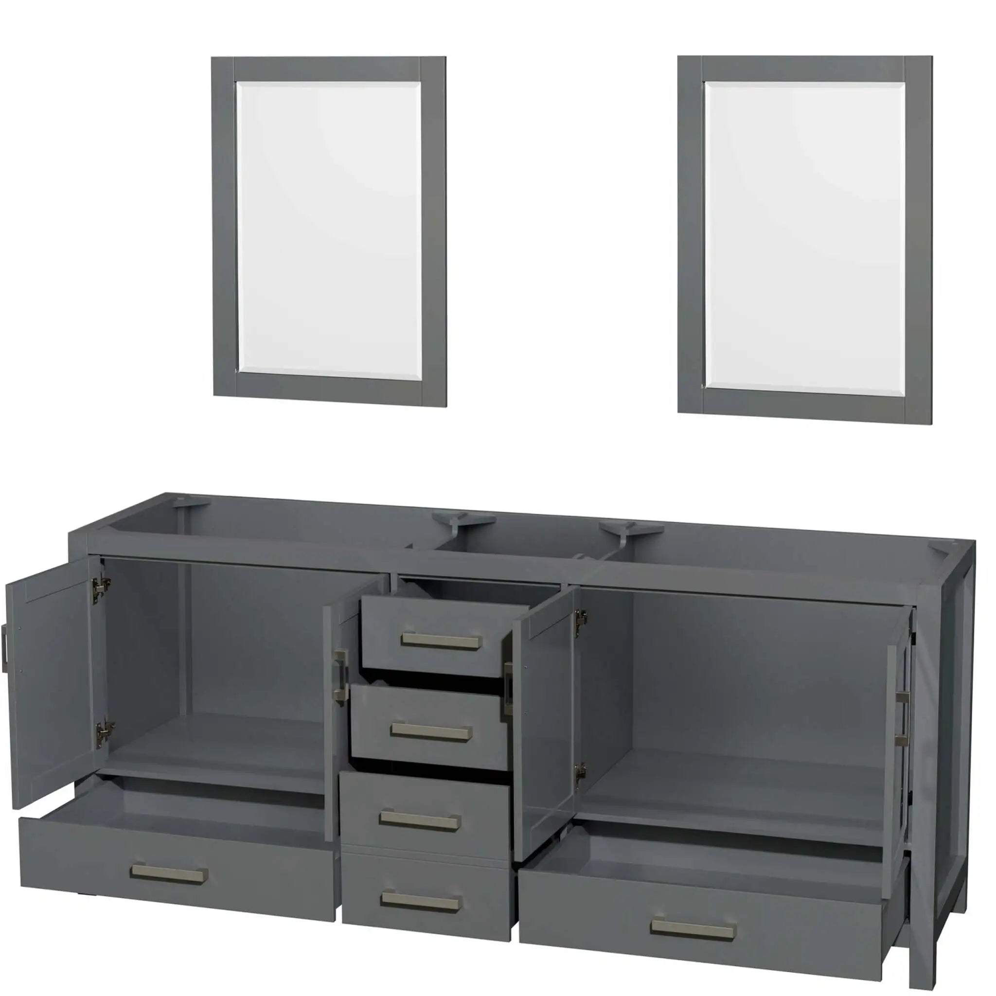 80" Sheffield Double Bathroom Vanity in Dark Gray with Brushed Chrome Trim & 24" Mirror by Wyndham