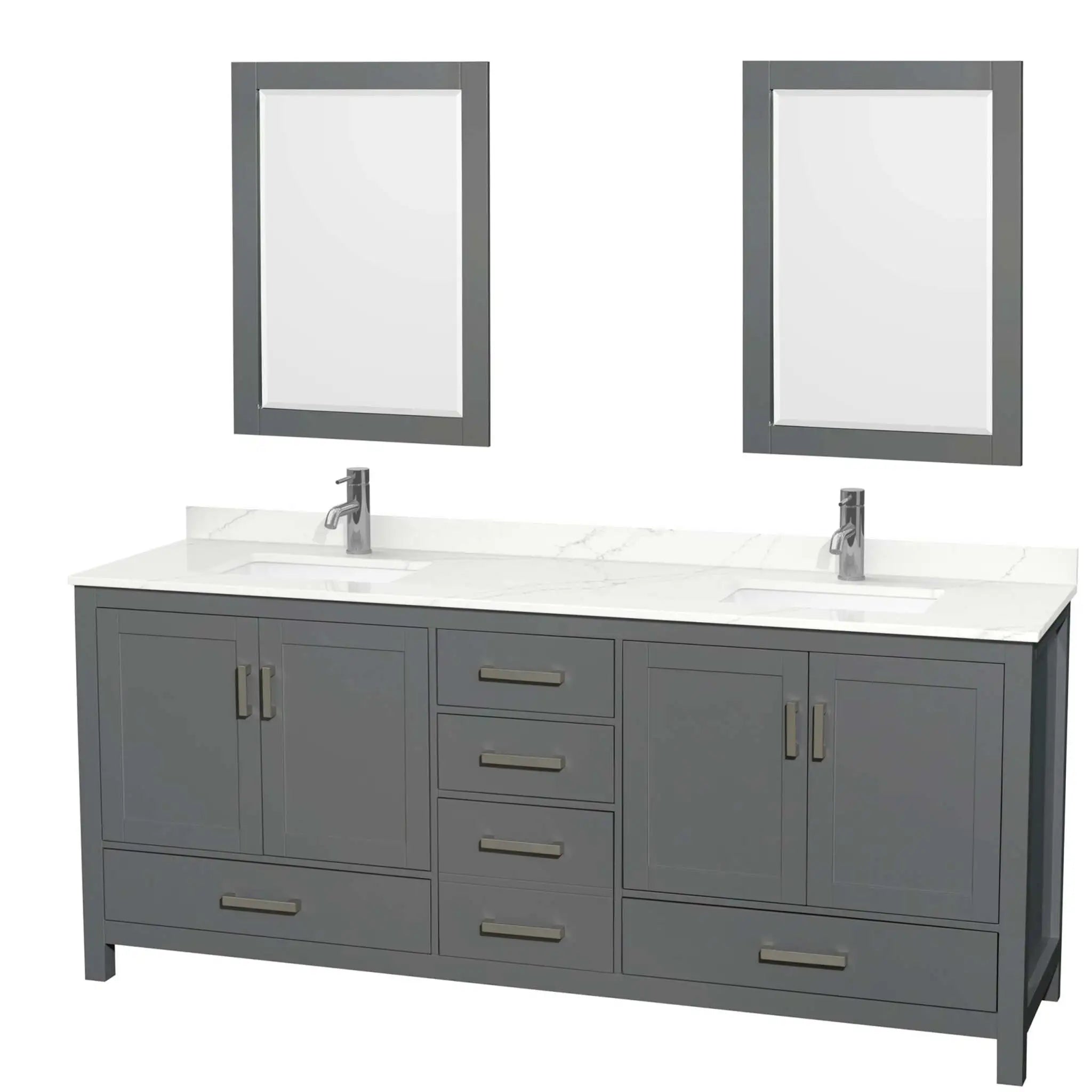 80" Sheffield Double Bathroom Vanity in Dark Gray with Brushed Chrome Trim & 24" Mirror by Wyndham