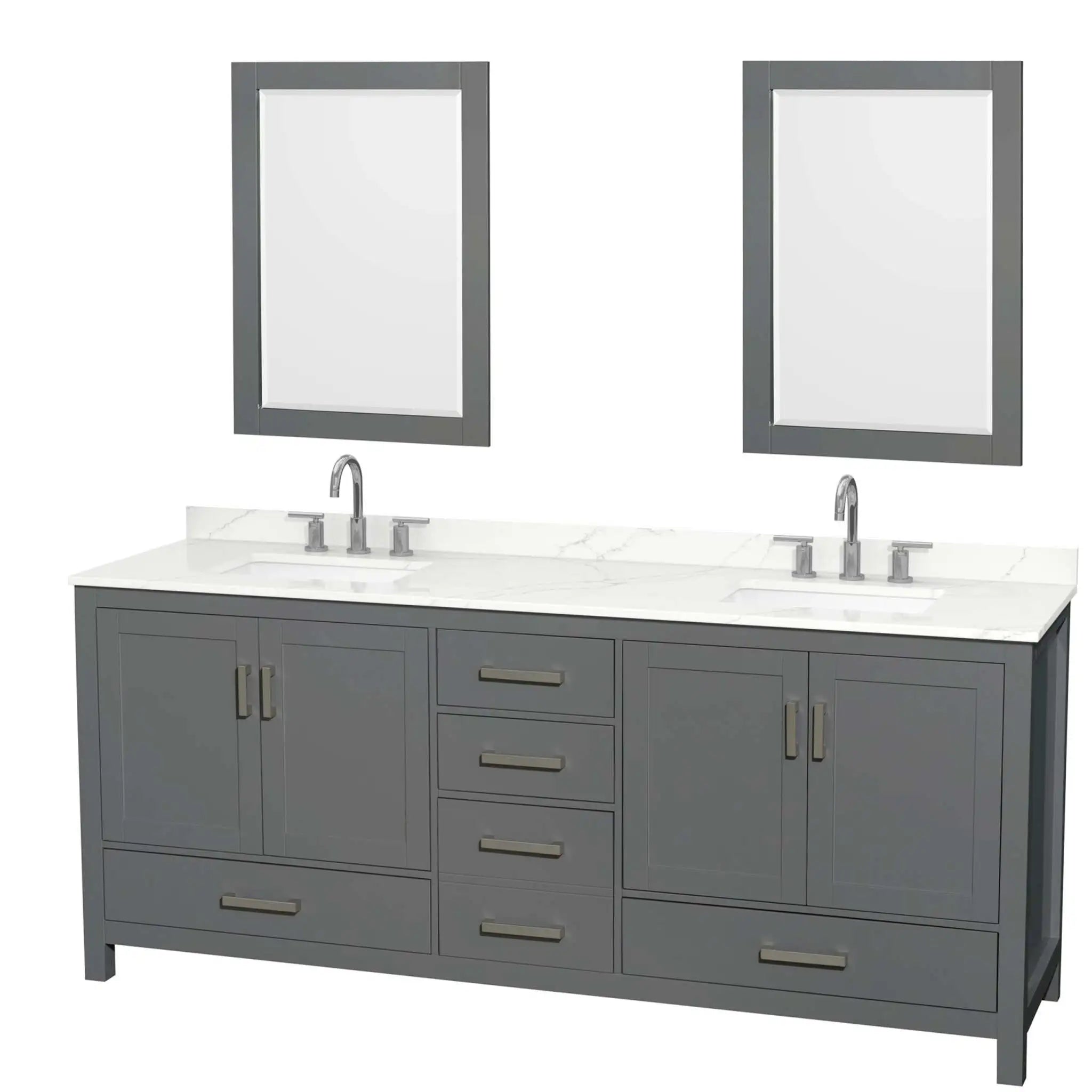 80" Sheffield Double Bathroom Vanity in Dark Gray with Brushed Chrome Trim & 24" Mirror by Wyndham