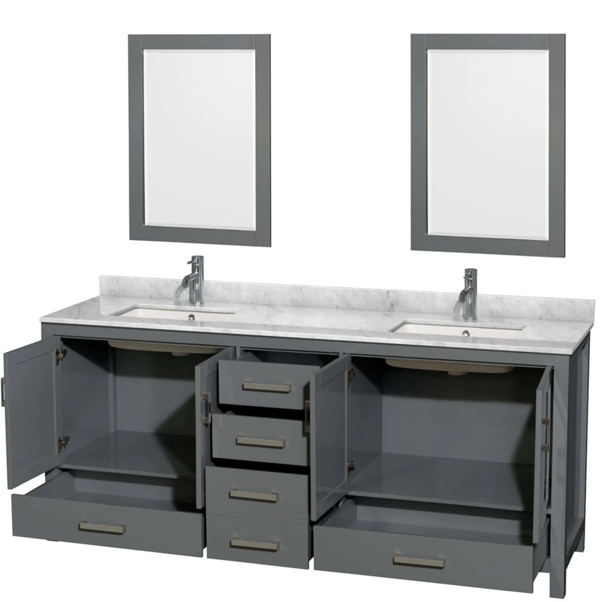 80" Sheffield Double Bathroom Vanity in Dark Gray with Brushed Chrome Trim & 24" Mirror by Wyndham