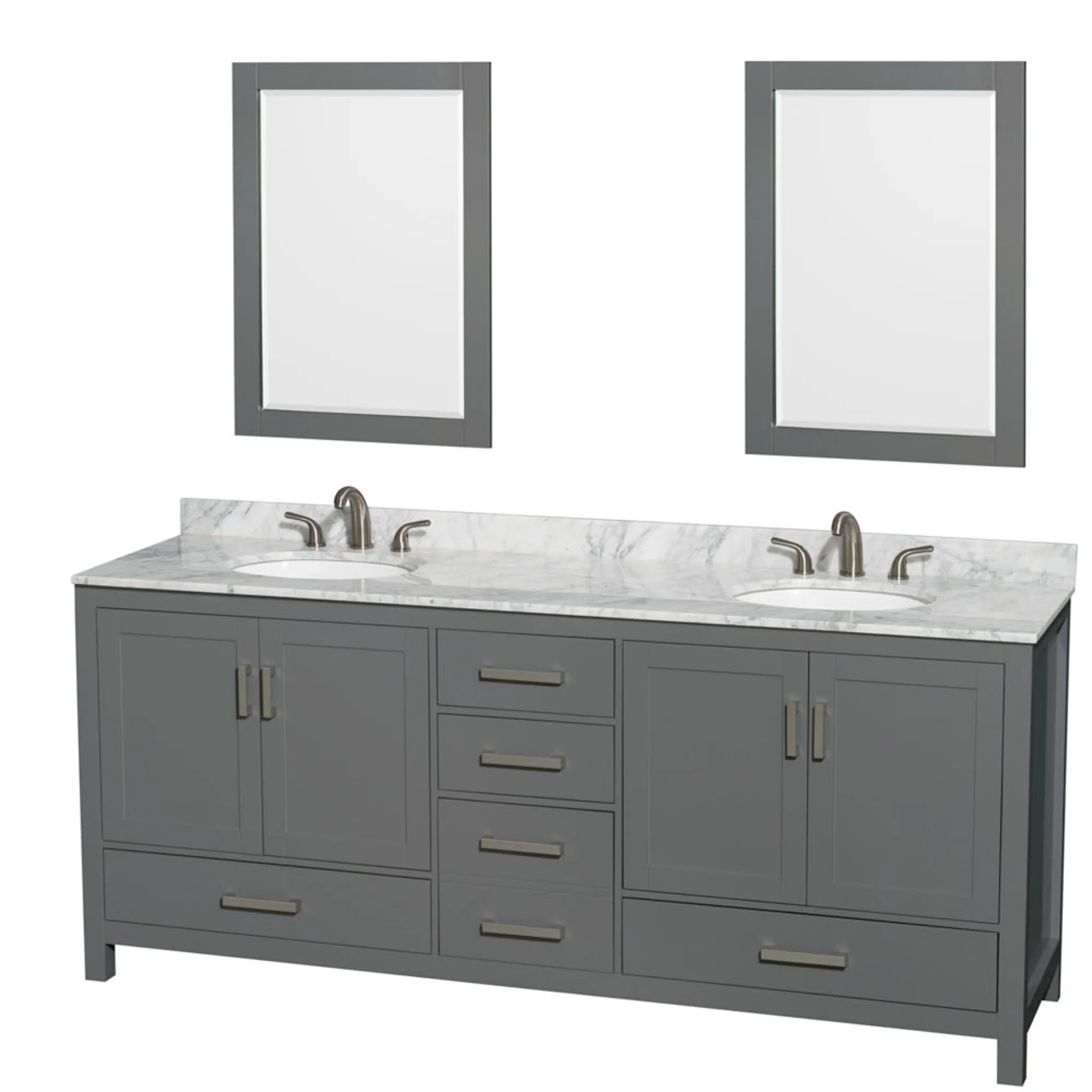 80" Sheffield Double Bathroom Vanity in Dark Gray with Brushed Chrome Trim & 24" Mirror by Wyndham