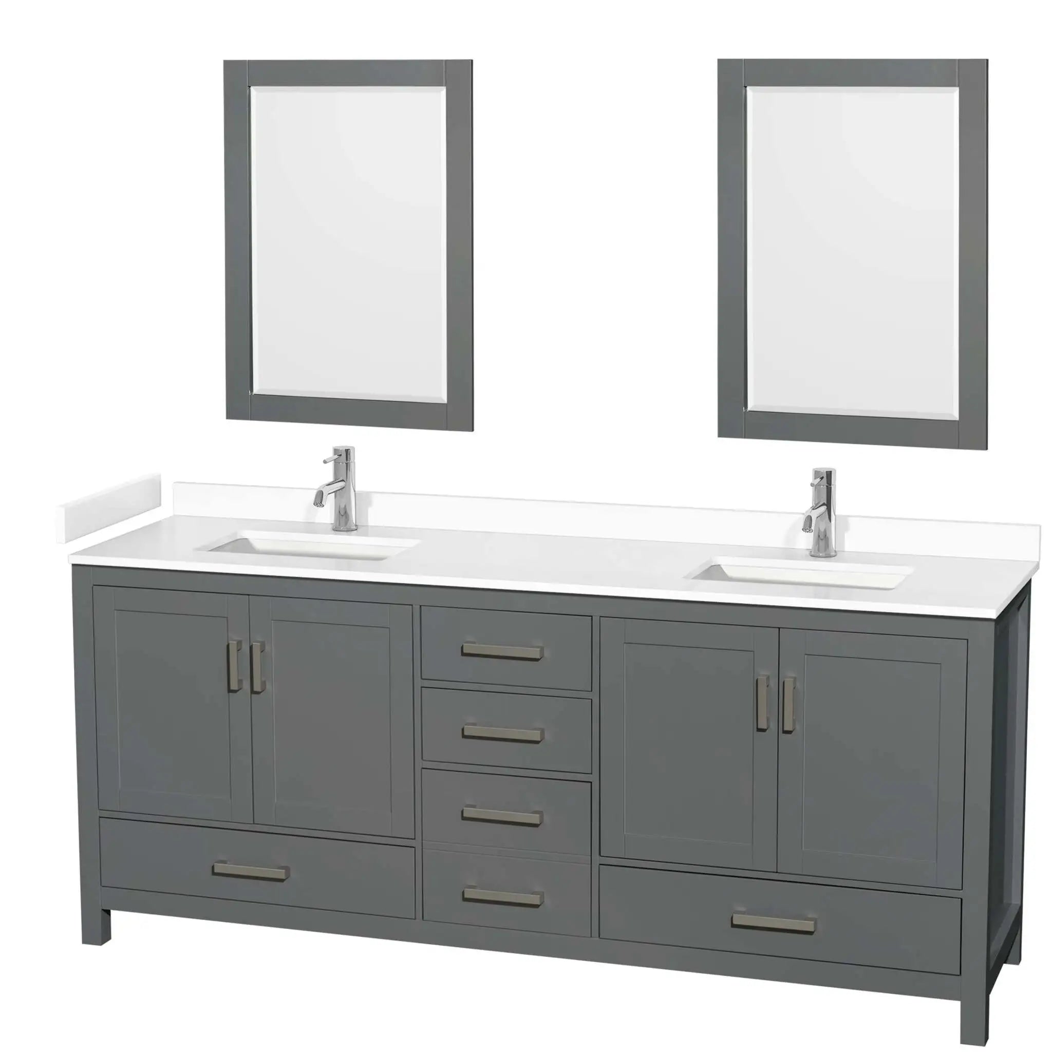 80" Sheffield Double Bathroom Vanity in Dark Gray with Brushed Chrome Trim & 24" Mirror by Wyndham