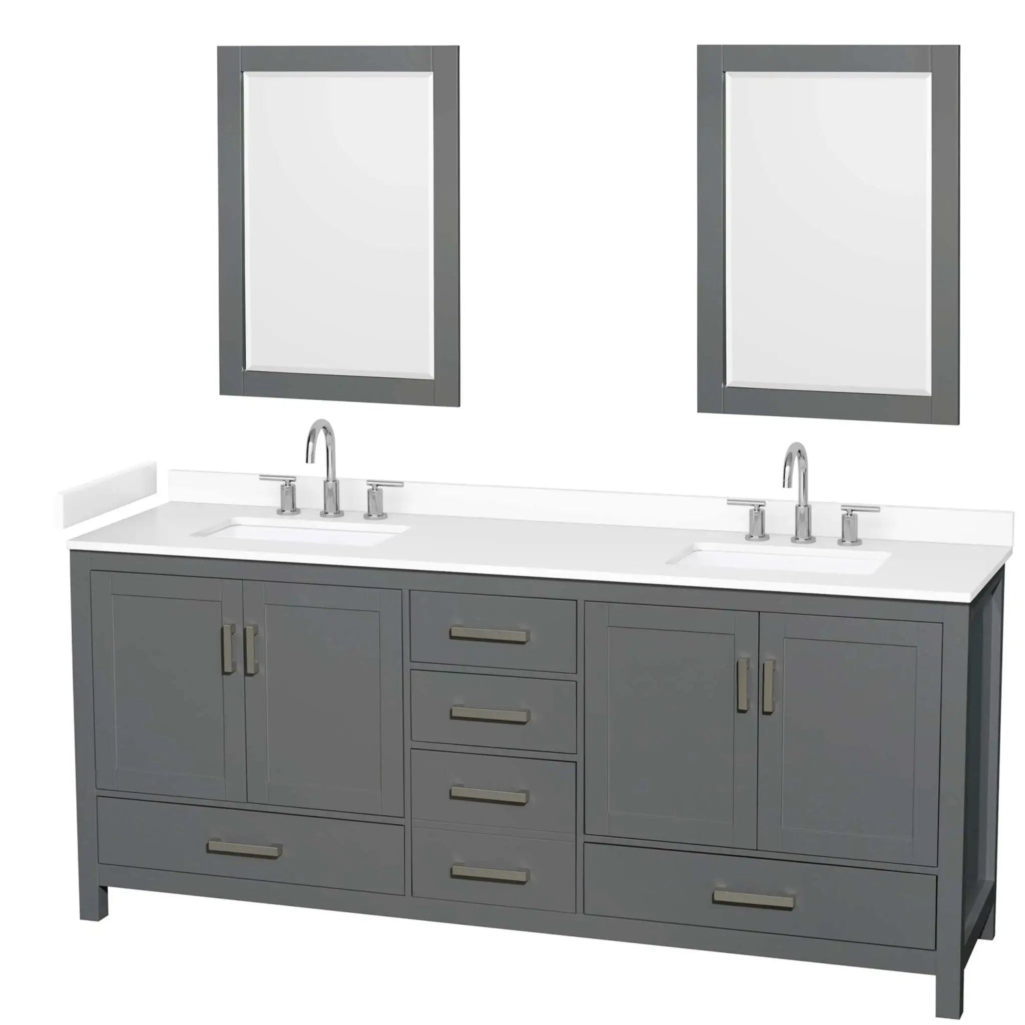 80" Sheffield Double Bathroom Vanity in Dark Gray with Brushed Chrome Trim & 24" Mirror by Wyndham