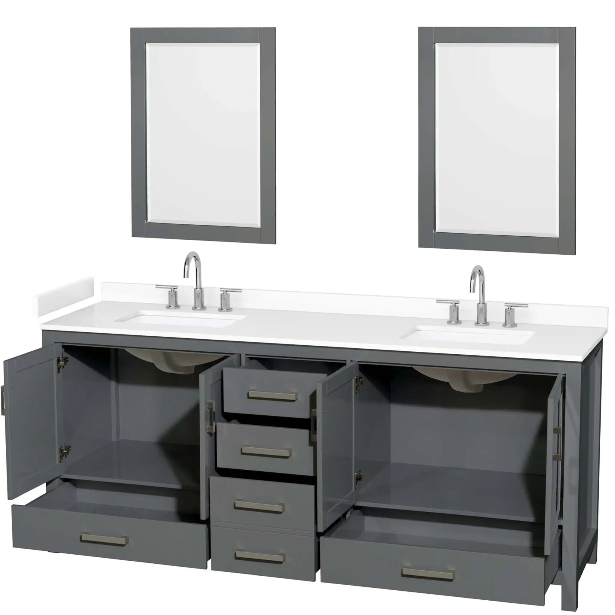 80" Sheffield Double Bathroom Vanity in Dark Gray with Brushed Chrome Trim & 24" Mirror by Wyndham
