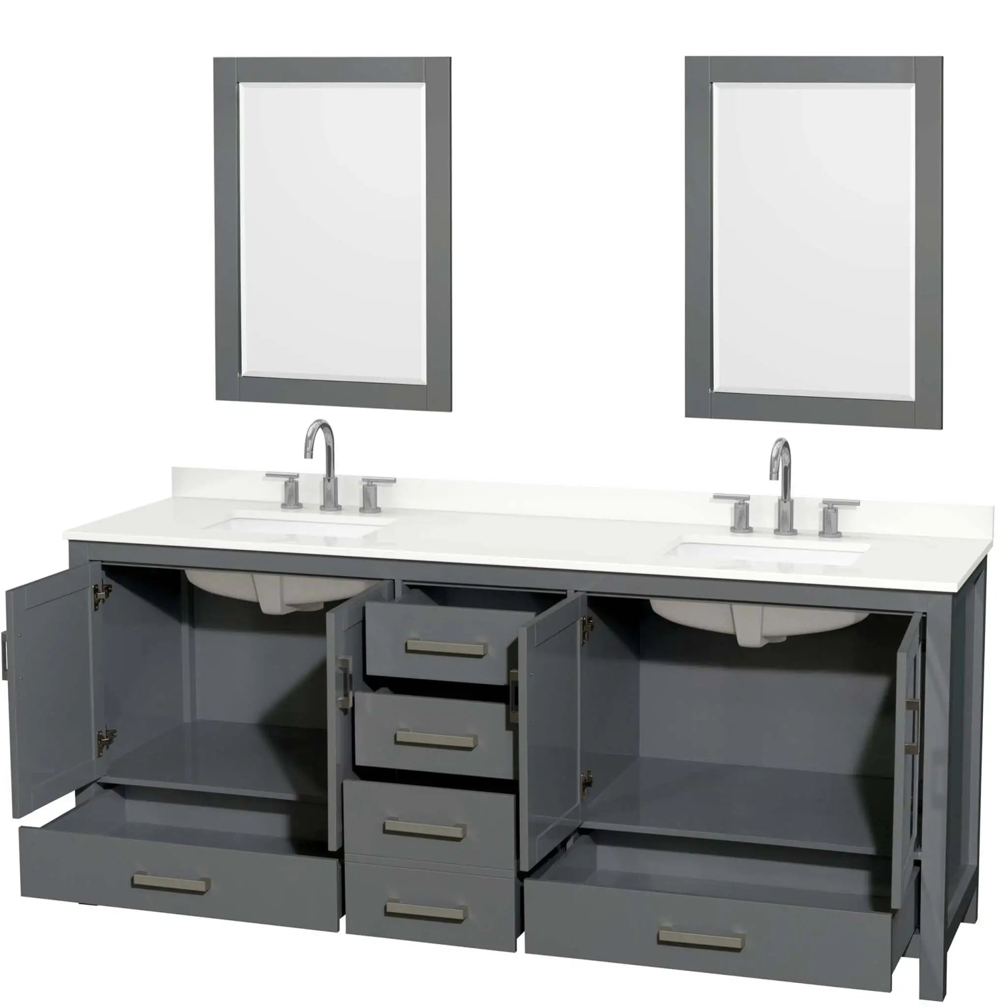 80" Sheffield Double Bathroom Vanity in Dark Gray with Brushed Chrome Trim & 24" Mirror by Wyndham