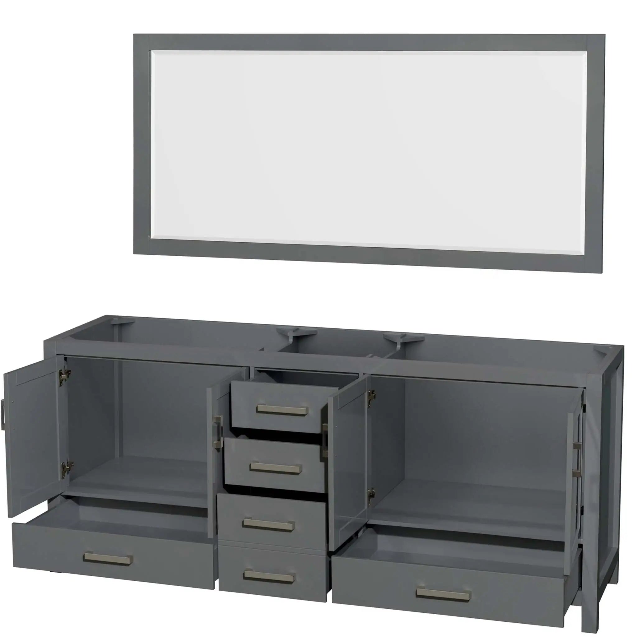 80" Sheffield Double Bathroom Vanity in Dark Gray with Brushed Chrome Trim & 70" Mirror by Wyndham