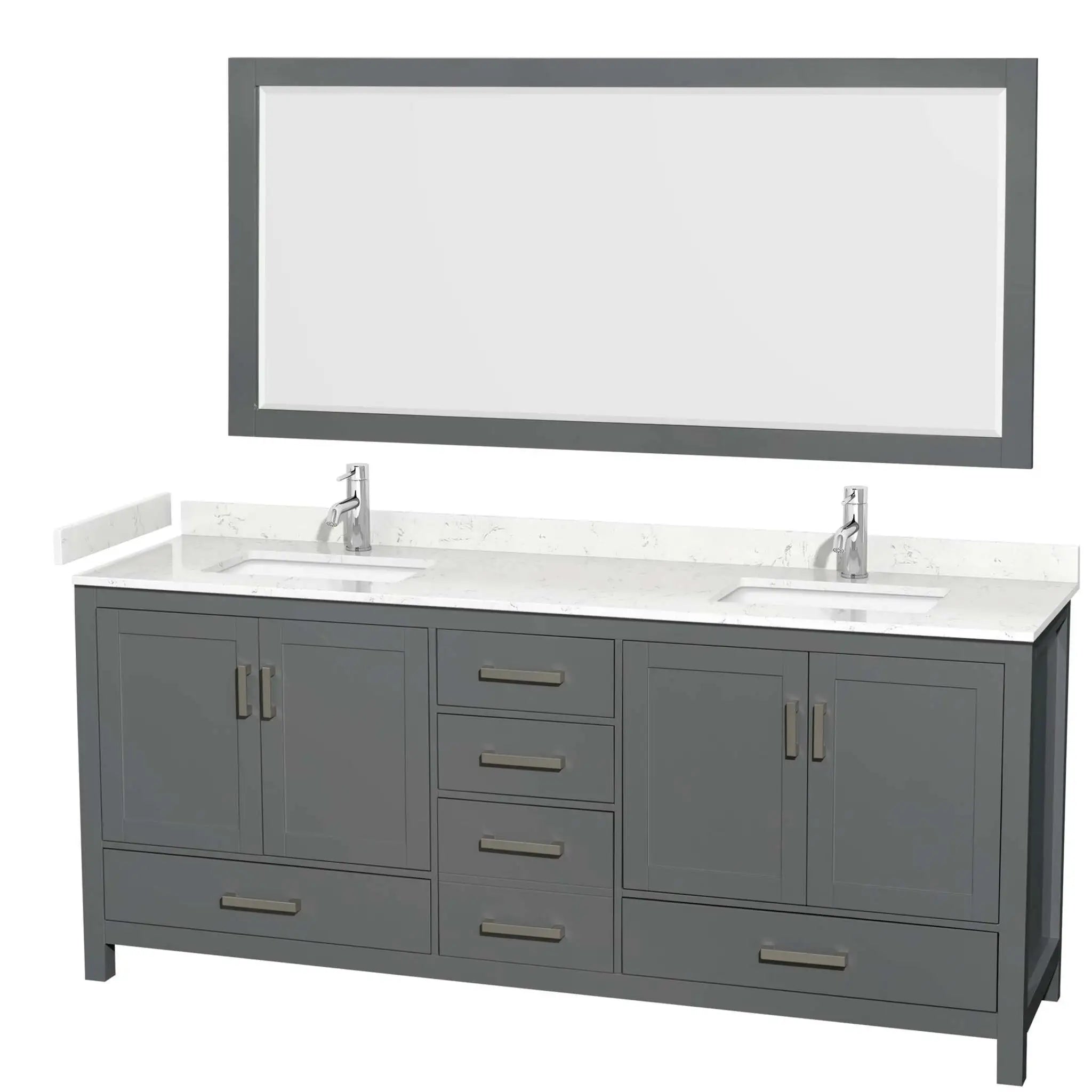 80" Sheffield Double Bathroom Vanity in Dark Gray with Brushed Chrome Trim & 70" Mirror by Wyndham