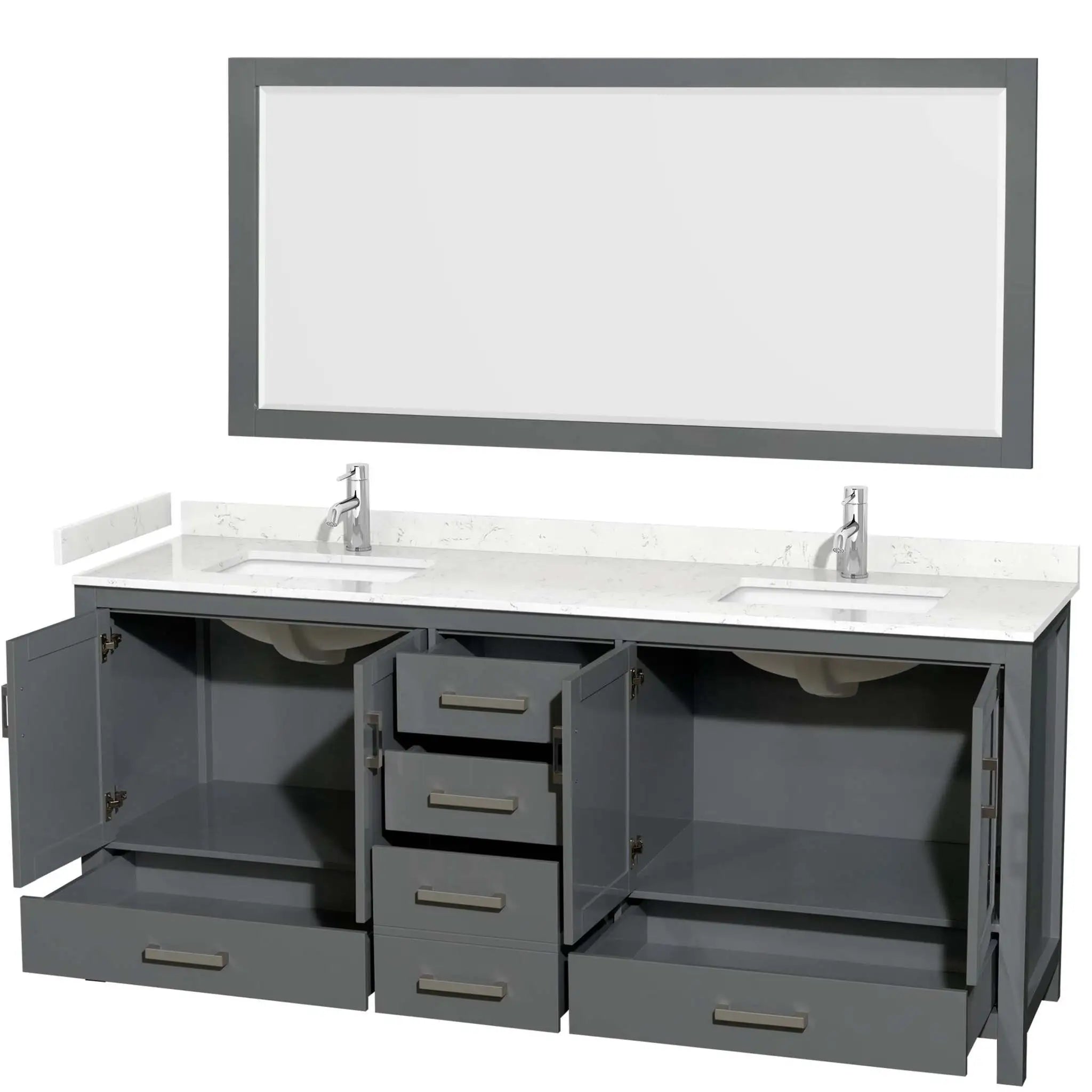 80" Sheffield Double Bathroom Vanity in Dark Gray with Brushed Chrome Trim & 70" Mirror by Wyndham