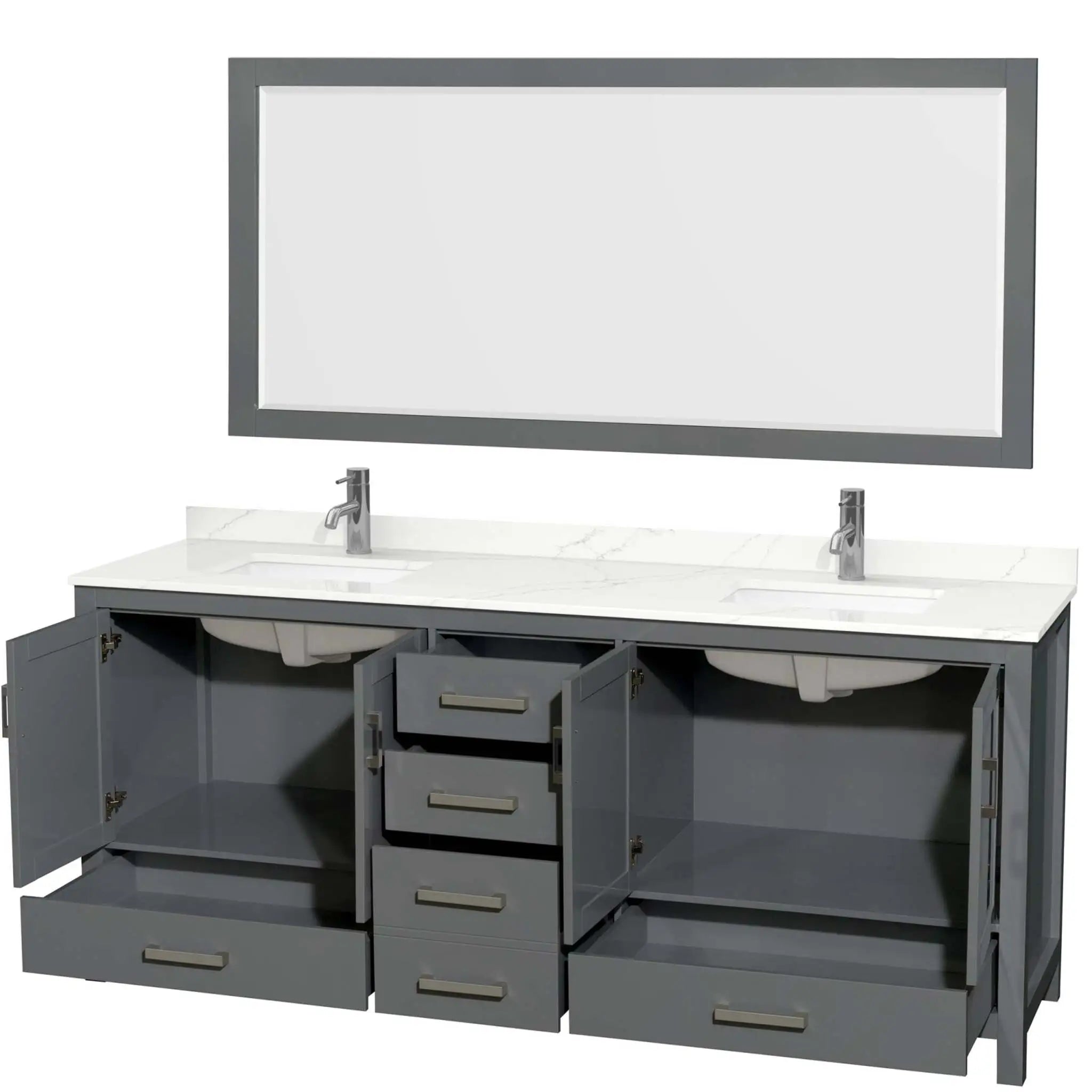 80" Sheffield Double Bathroom Vanity in Dark Gray with Brushed Chrome Trim & 70" Mirror by Wyndham