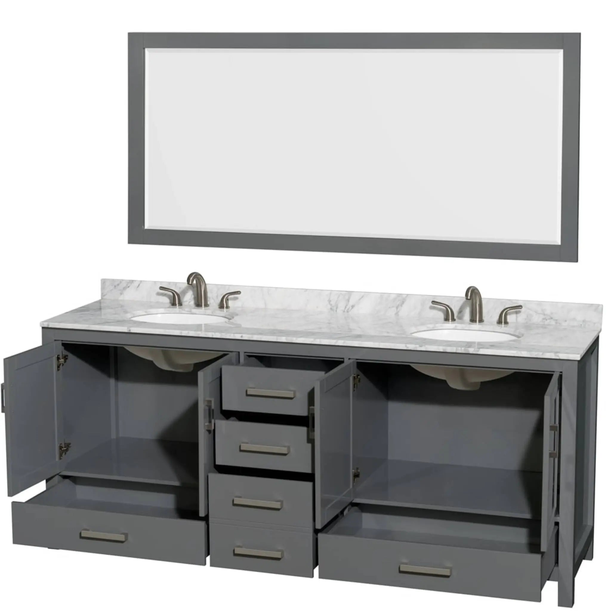 80" Sheffield Double Bathroom Vanity in Dark Gray with Brushed Chrome Trim & 70" Mirror by Wyndham