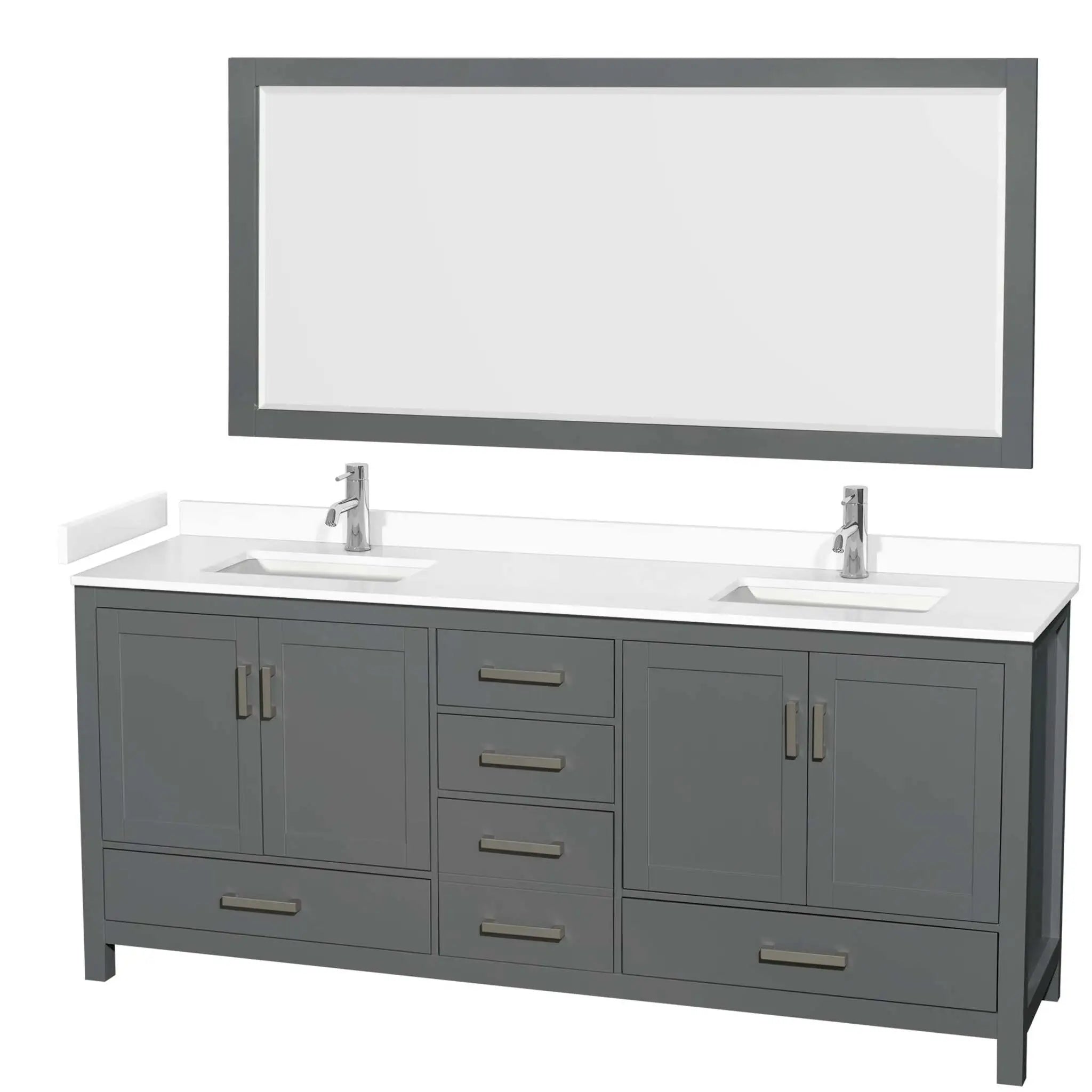 80" Sheffield Double Bathroom Vanity in Dark Gray with Brushed Chrome Trim & 70" Mirror by Wyndham