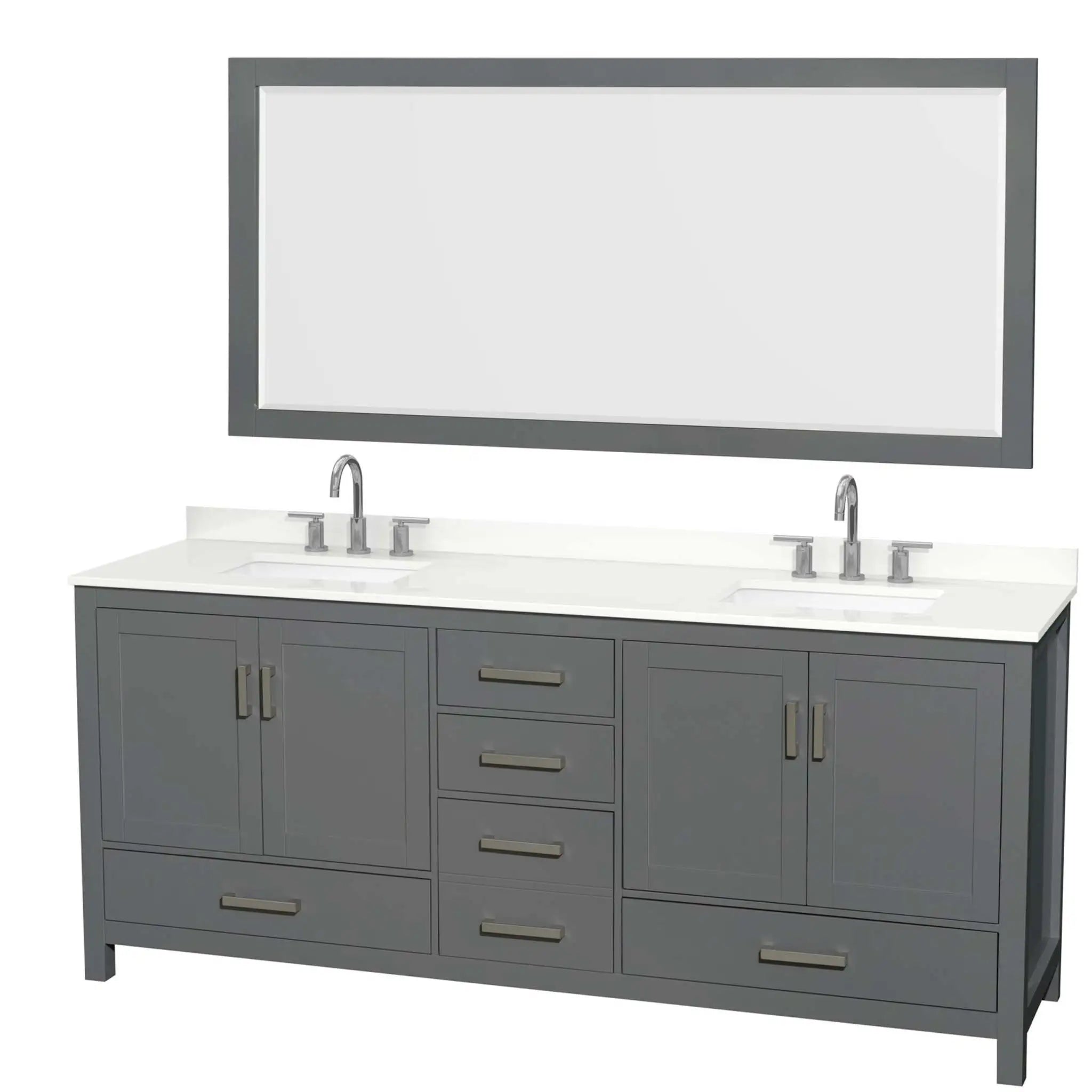 80" Sheffield Double Bathroom Vanity in Dark Gray with Brushed Chrome Trim & 70" Mirror by Wyndham
