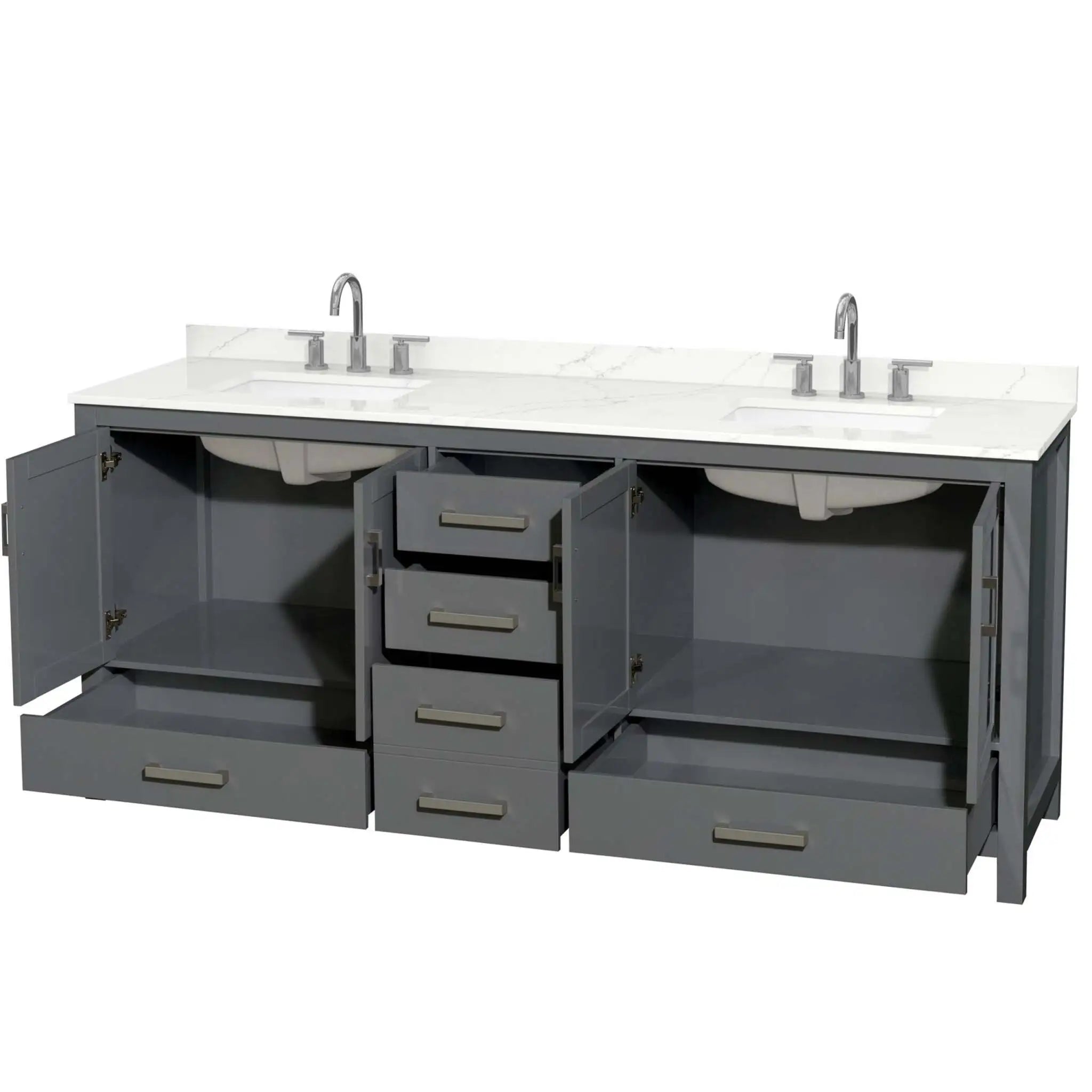 80" Sheffield Double Bathroom Vanity in Dark Gray with Brushed Chrome Trim by Wyndham