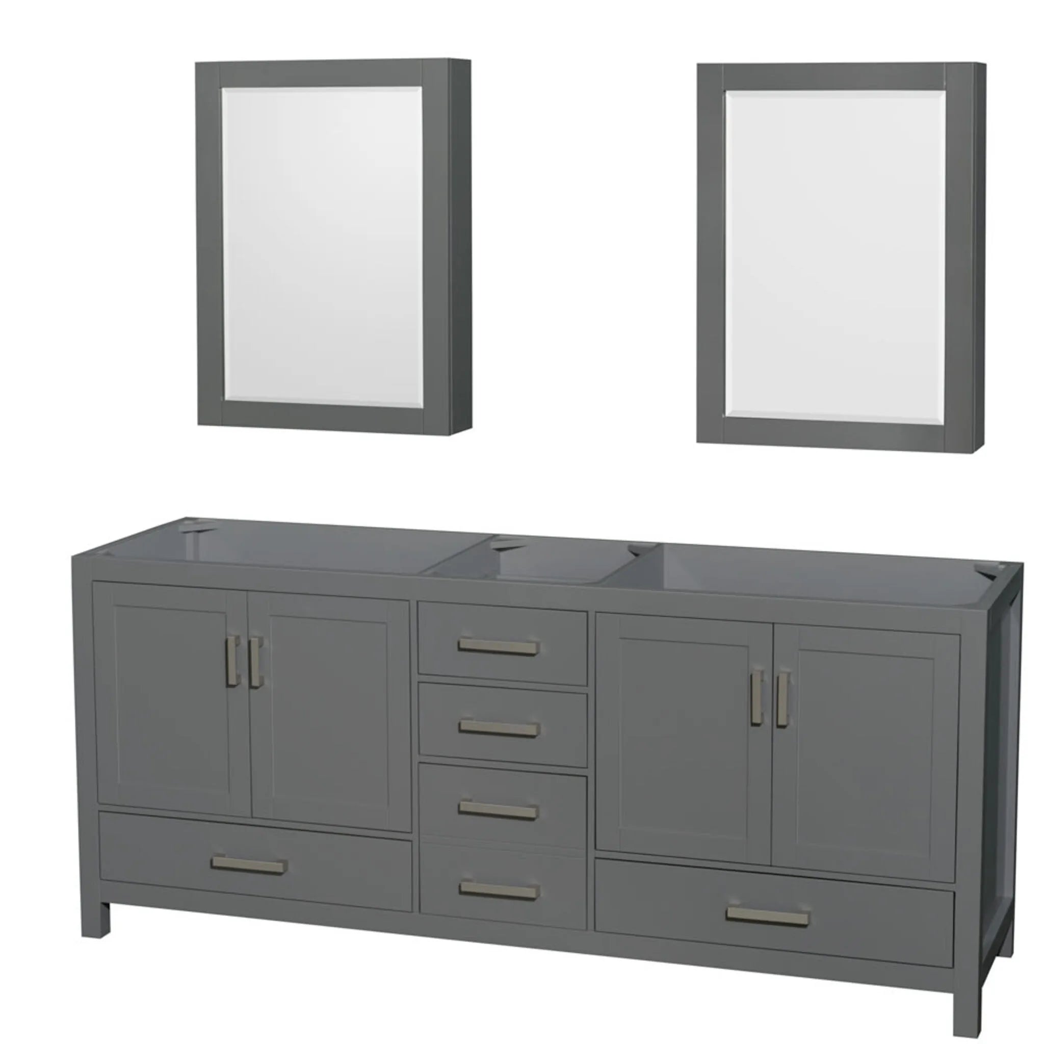 80" Sheffield Double Bathroom Vanity in Dark Gray with Brushed Chrome Trim & Medicine Cabinet by Wyndham