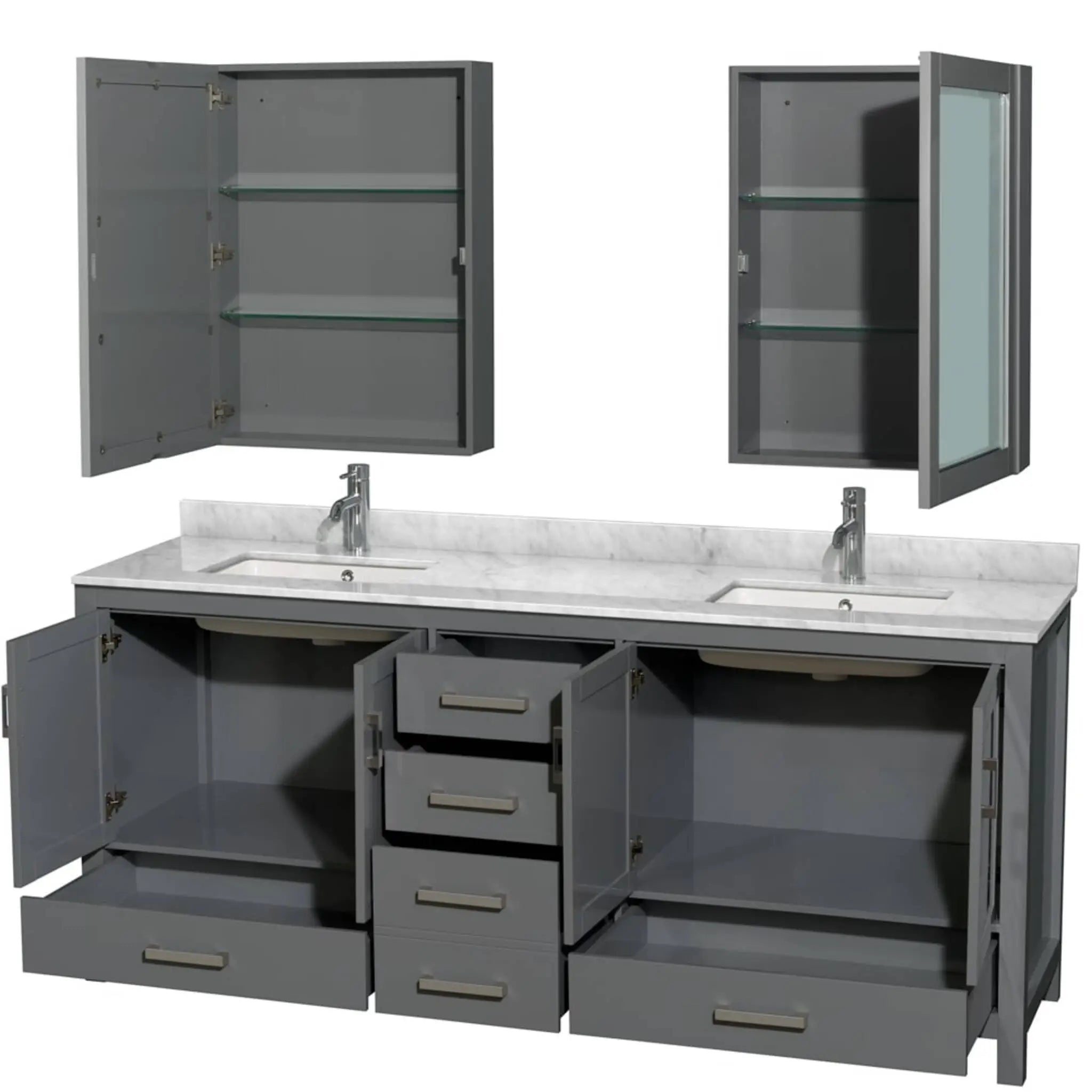 80" Sheffield Double Bathroom Vanity in Dark Gray with Brushed Chrome Trim & Medicine Cabinet by Wyndham