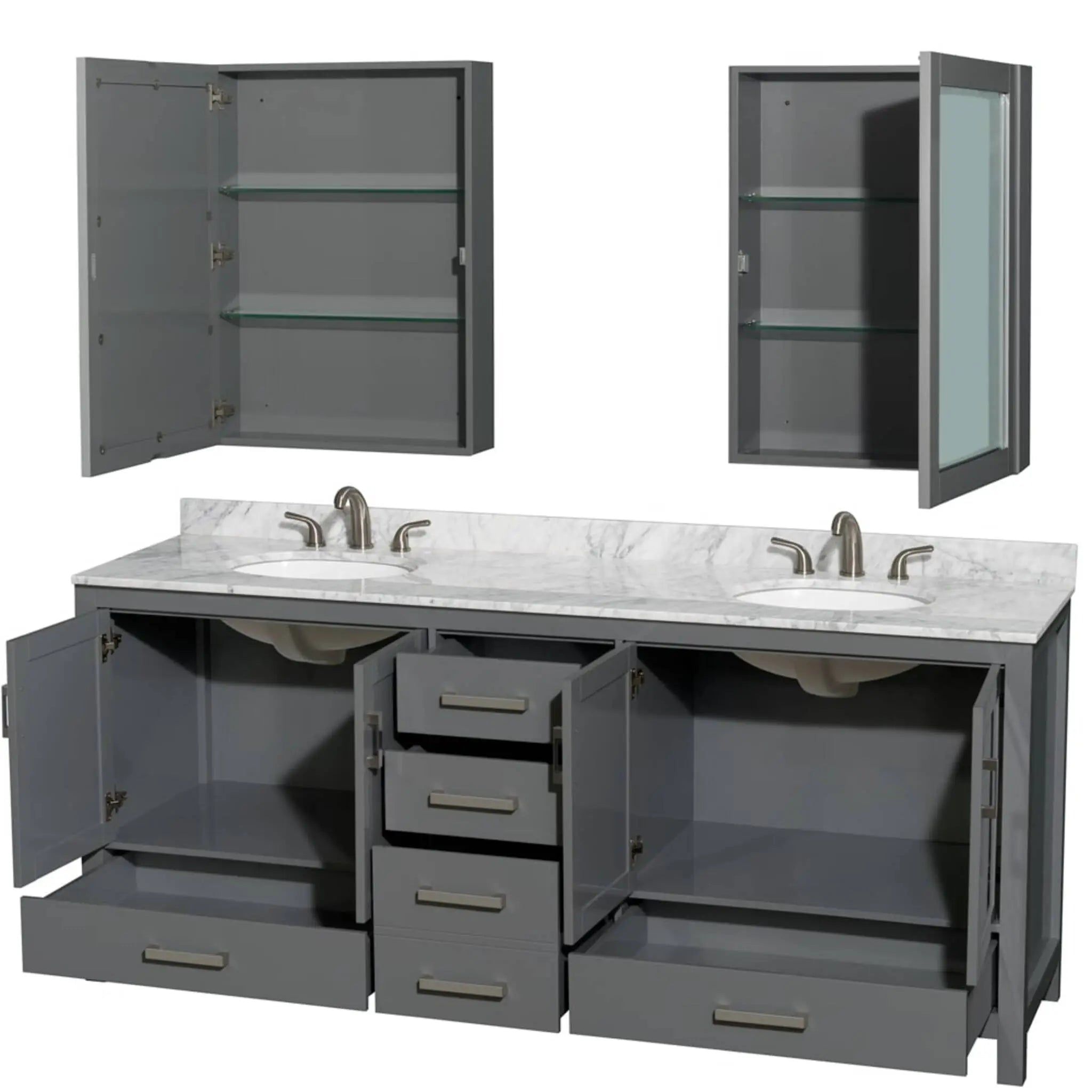 80" Sheffield Double Bathroom Vanity in Dark Gray with Brushed Chrome Trim & Medicine Cabinet by Wyndham
