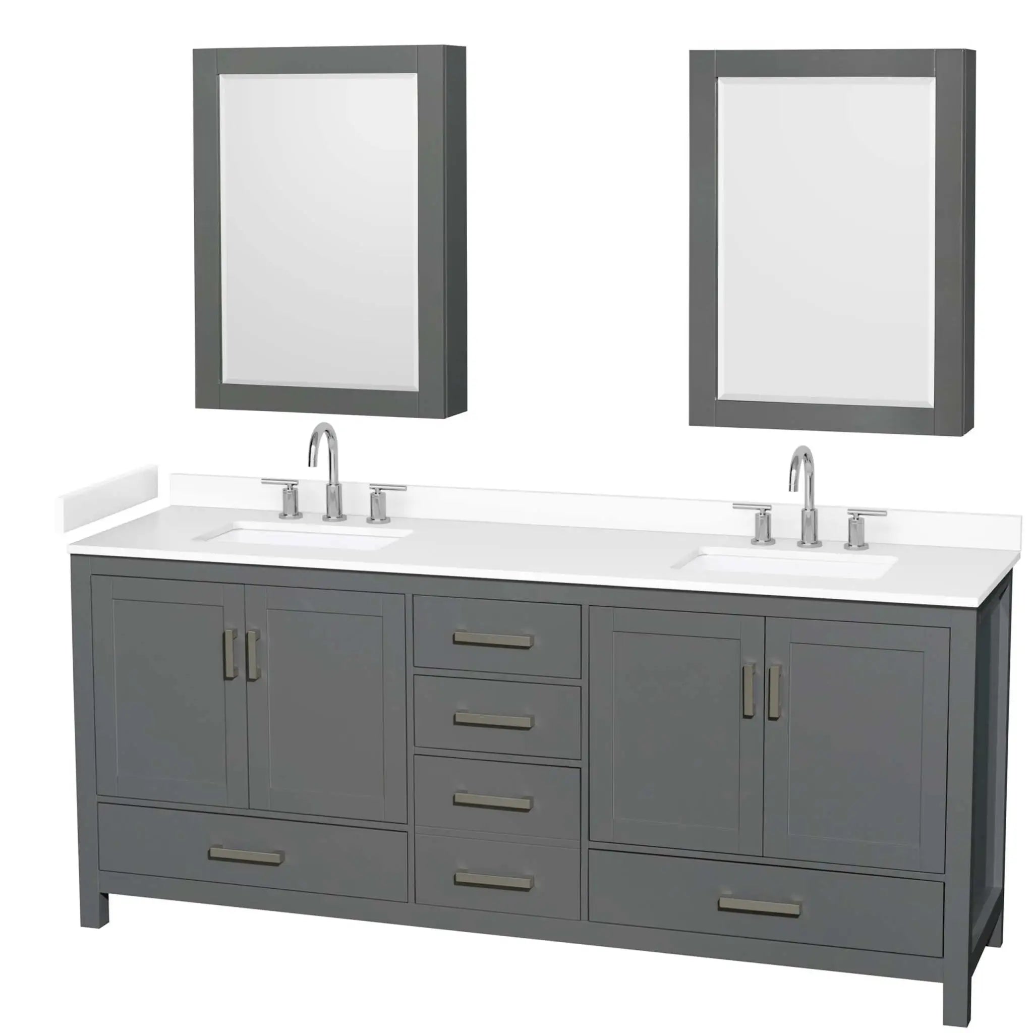80" Sheffield Double Bathroom Vanity in Dark Gray with Brushed Chrome Trim & Medicine Cabinet by Wyndham