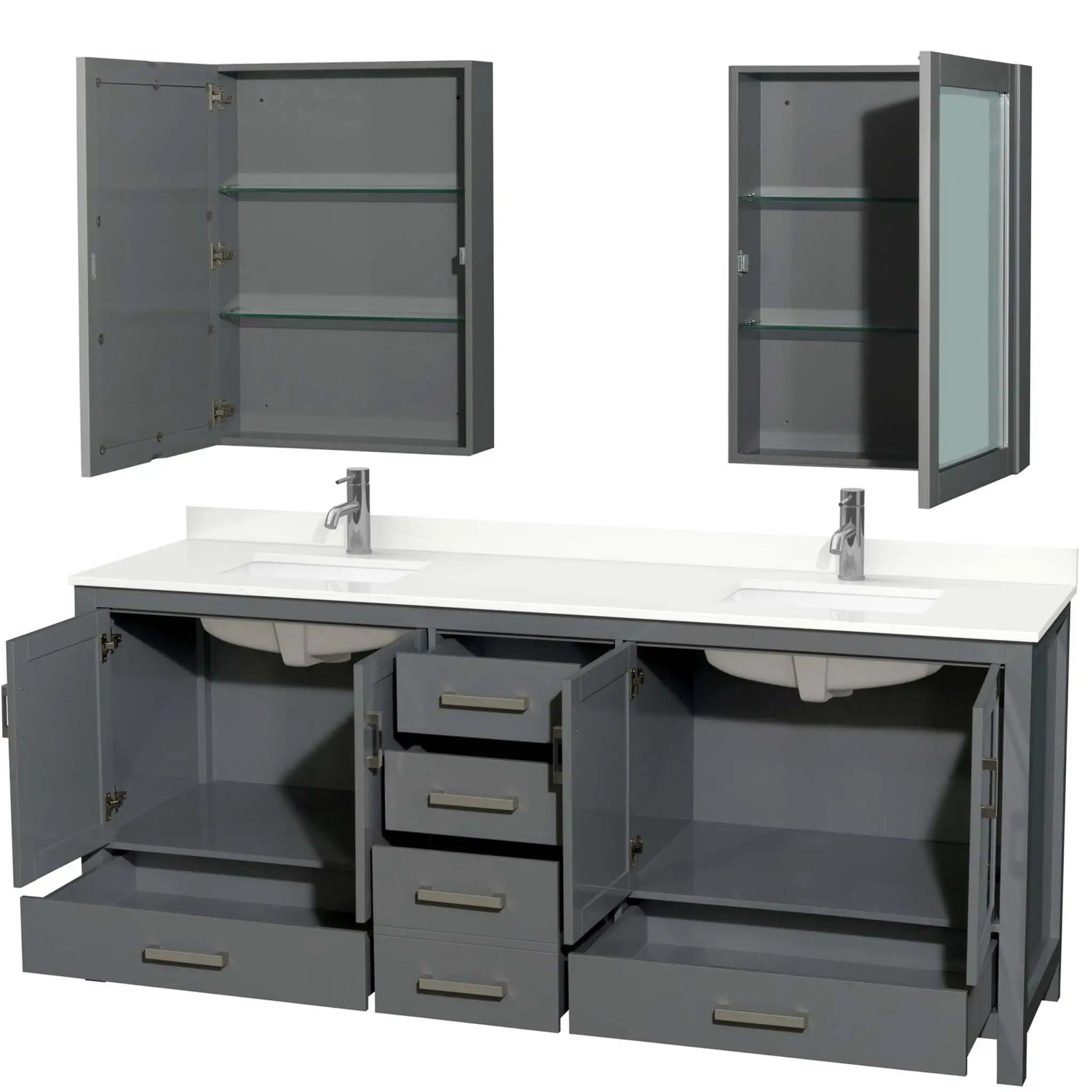80" Sheffield Double Bathroom Vanity in Dark Gray with Brushed Chrome Trim & Medicine Cabinet by Wyndham
