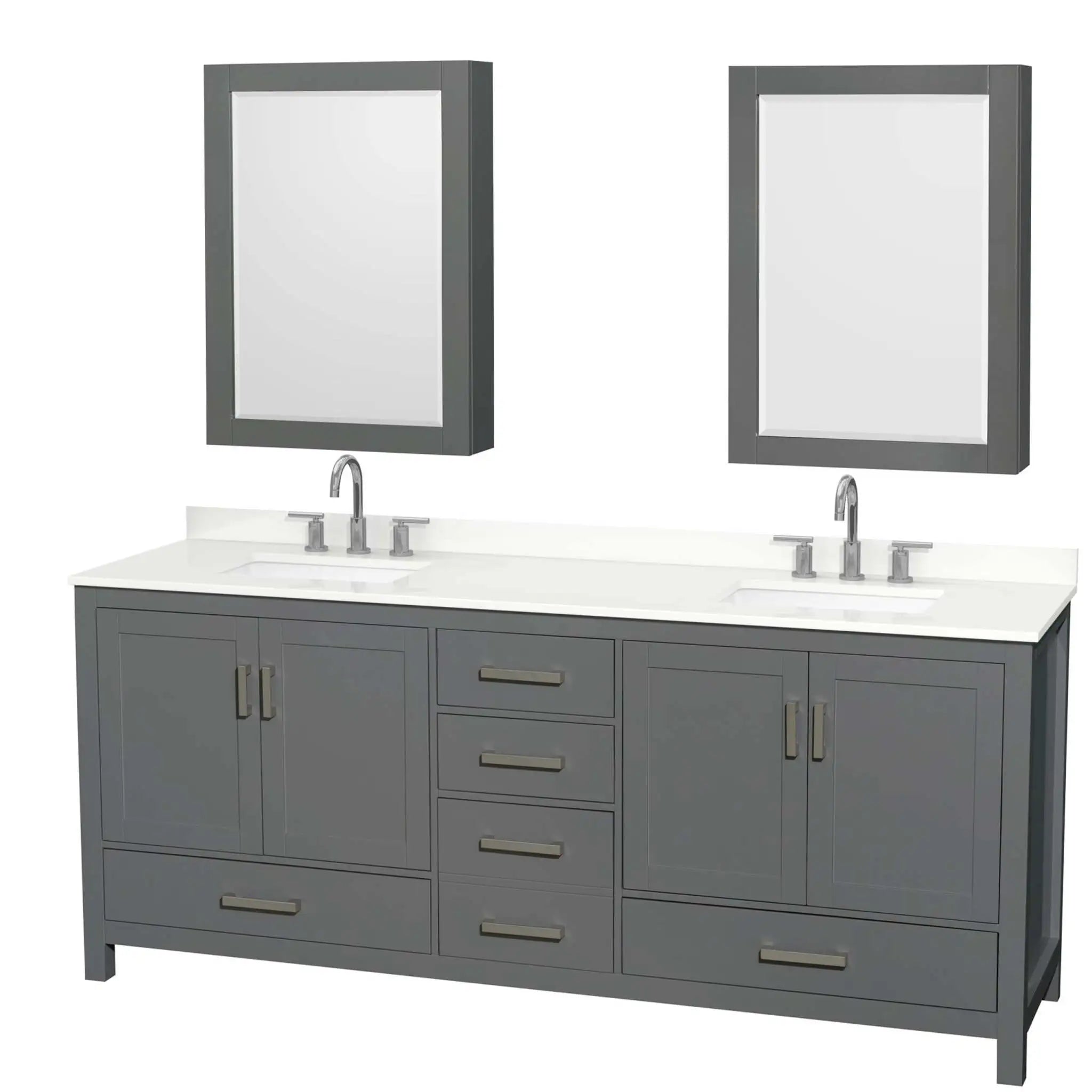 80" Sheffield Double Bathroom Vanity in Dark Gray with Brushed Chrome Trim & Medicine Cabinet by Wyndham