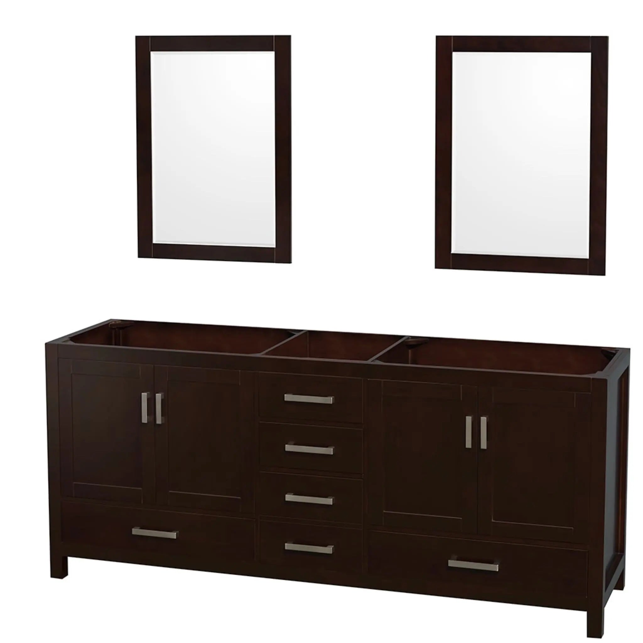80" Sheffield Double Bathroom Vanity in Espresso with Brushed Chrome Trim & 24" Mirror by Wyndham