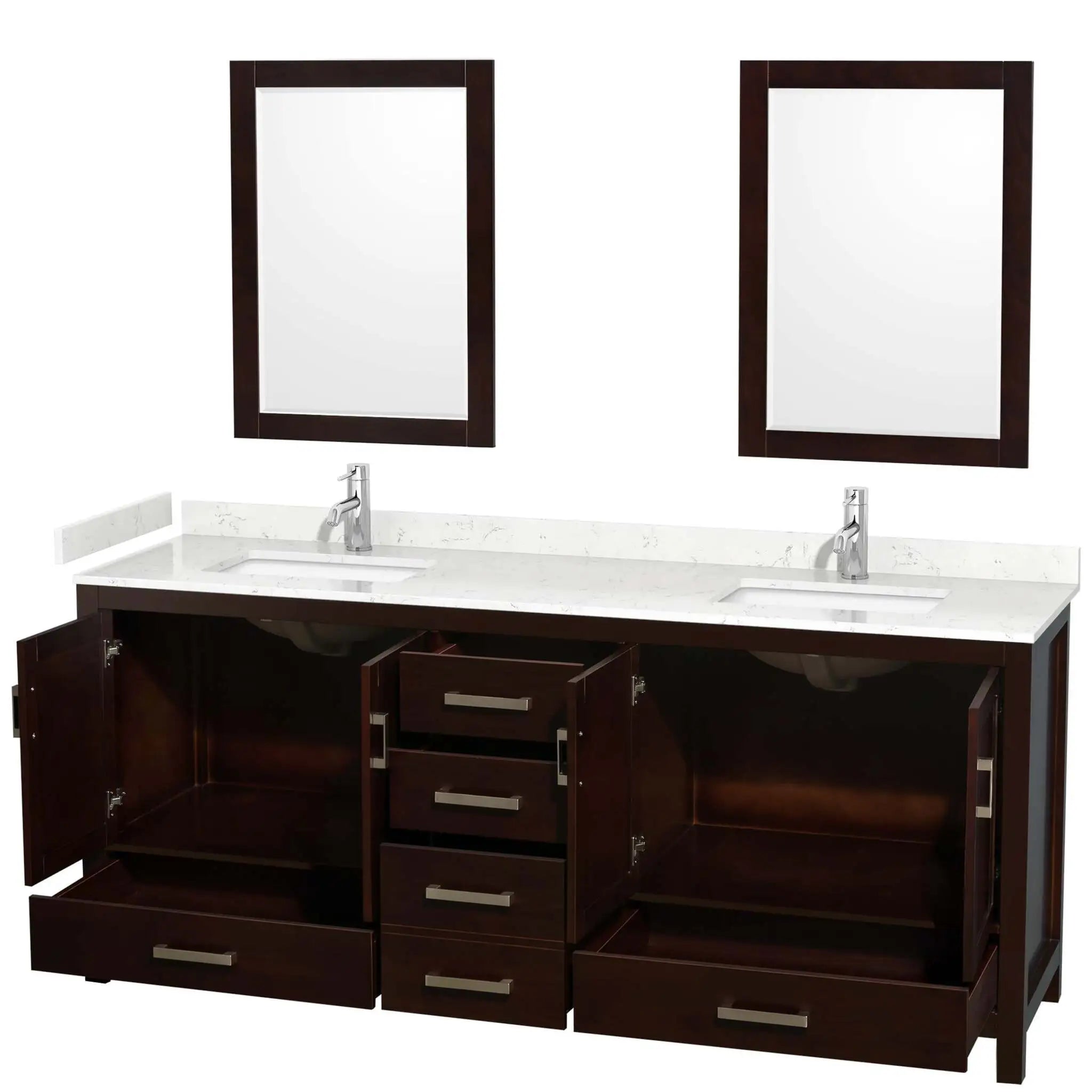 80" Sheffield Double Bathroom Vanity in Espresso with Brushed Chrome Trim & 24" Mirror by Wyndham