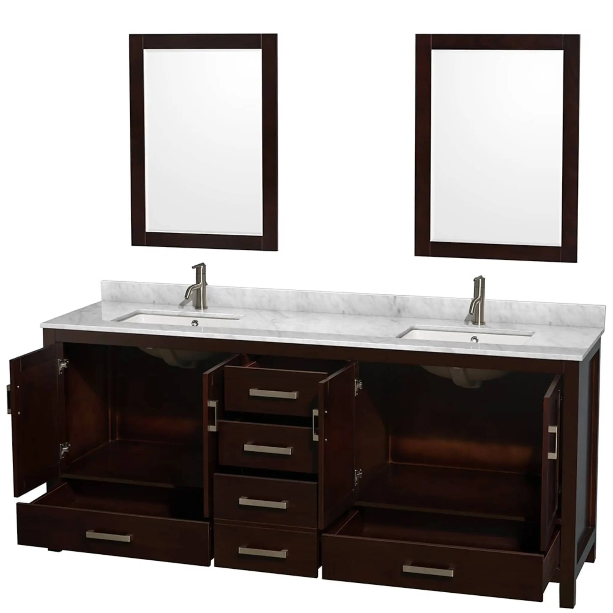 80" Sheffield Double Bathroom Vanity in Espresso with Brushed Chrome Trim & 24" Mirror by Wyndham