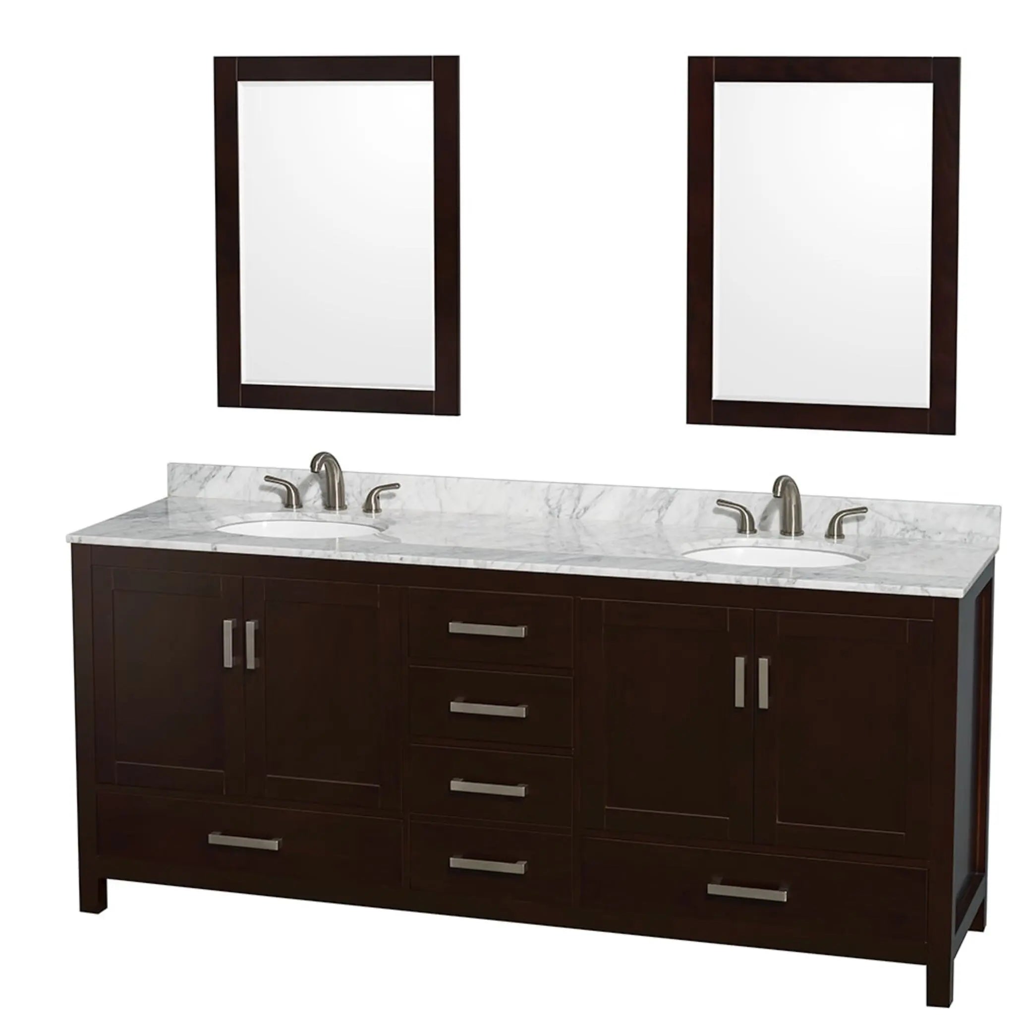 80" Sheffield Double Bathroom Vanity in Espresso with Brushed Chrome Trim & 24" Mirror by Wyndham