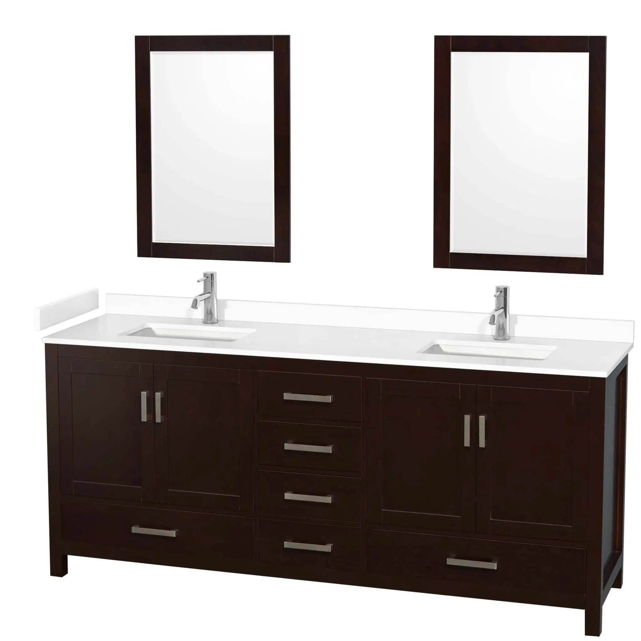 80" Sheffield Double Bathroom Vanity in Espresso with Brushed Chrome Trim & 24" Mirror by Wyndham