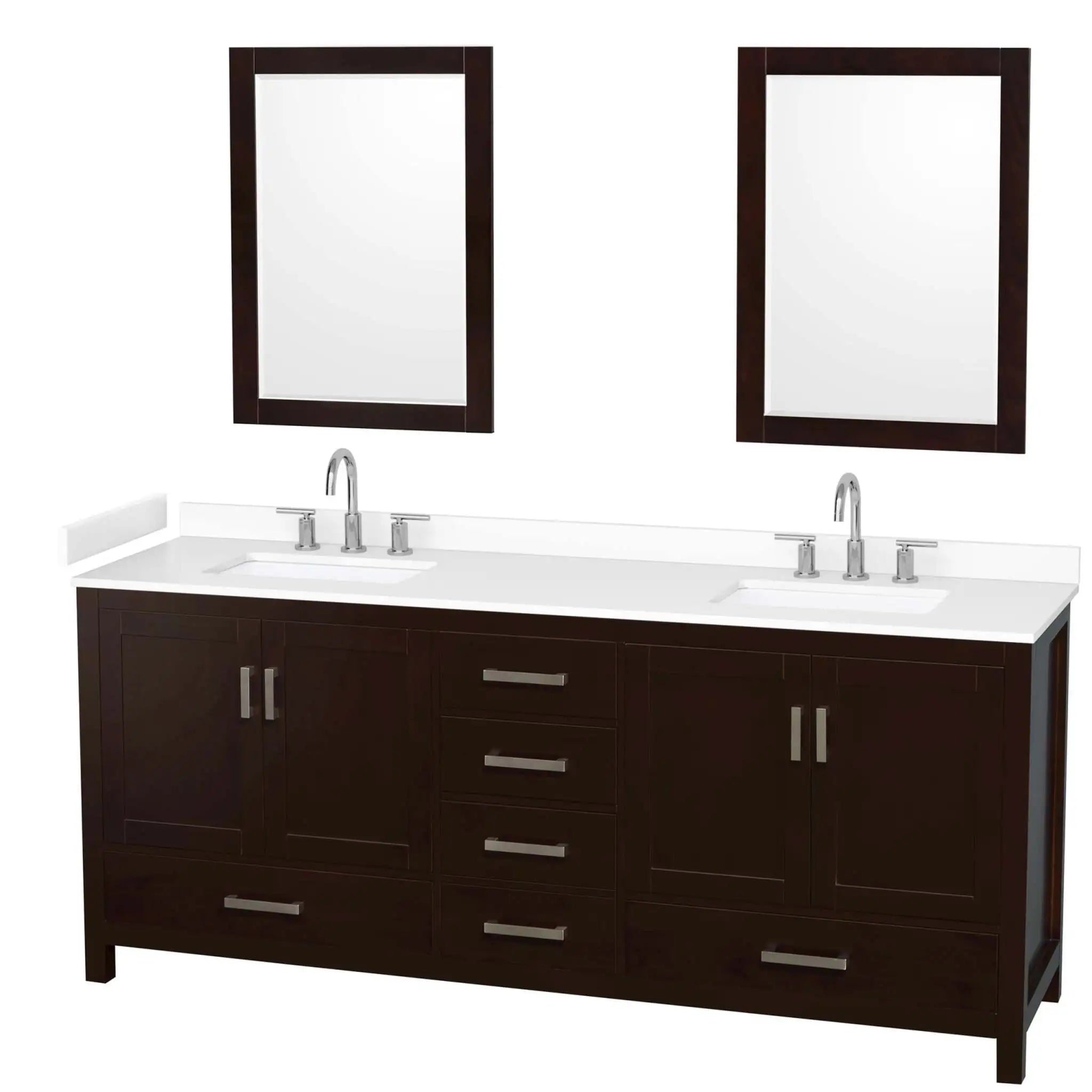 80" Sheffield Double Bathroom Vanity in Espresso with Brushed Chrome Trim & 24" Mirror by Wyndham