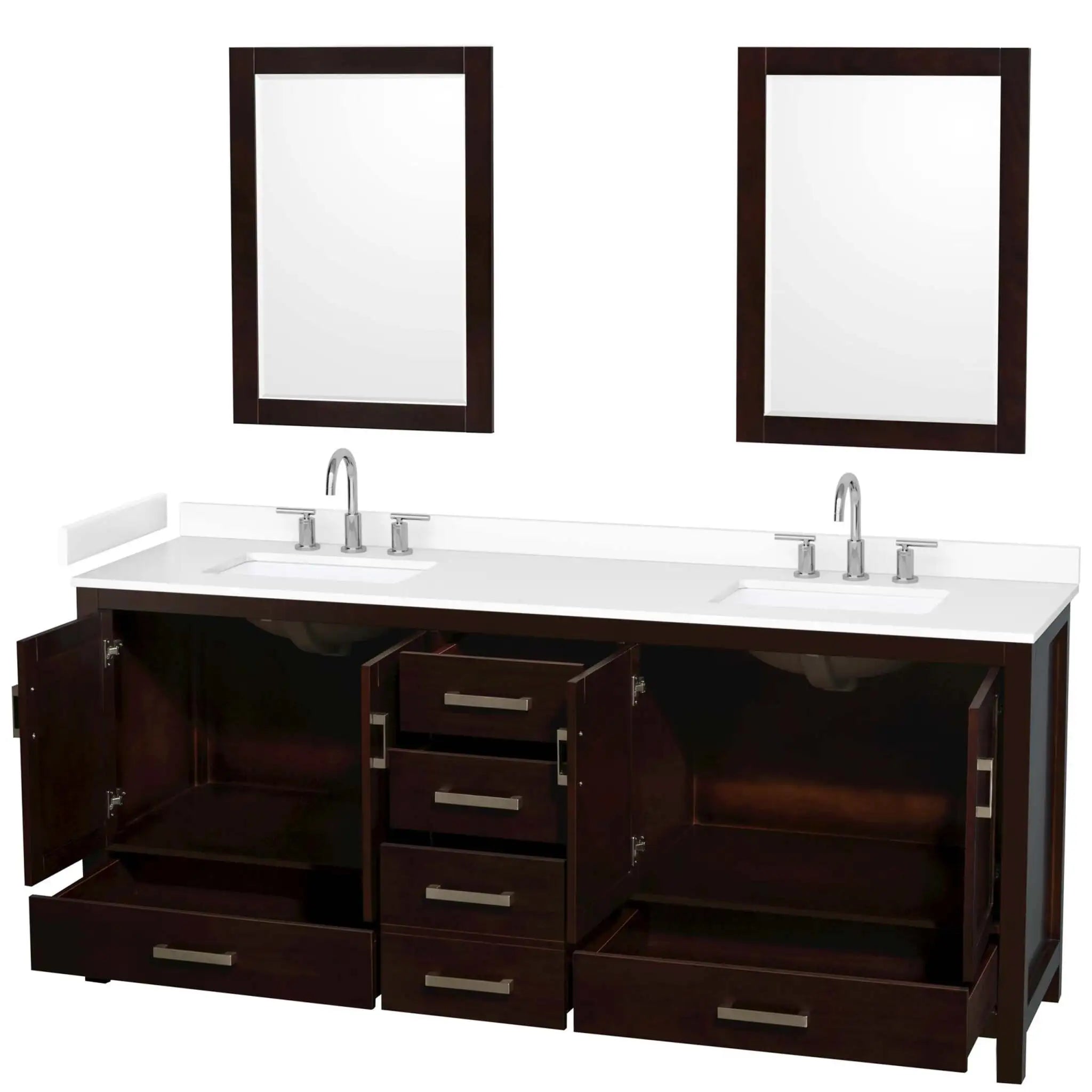 80" Sheffield Double Bathroom Vanity in Espresso with Brushed Chrome Trim & 24" Mirror by Wyndham