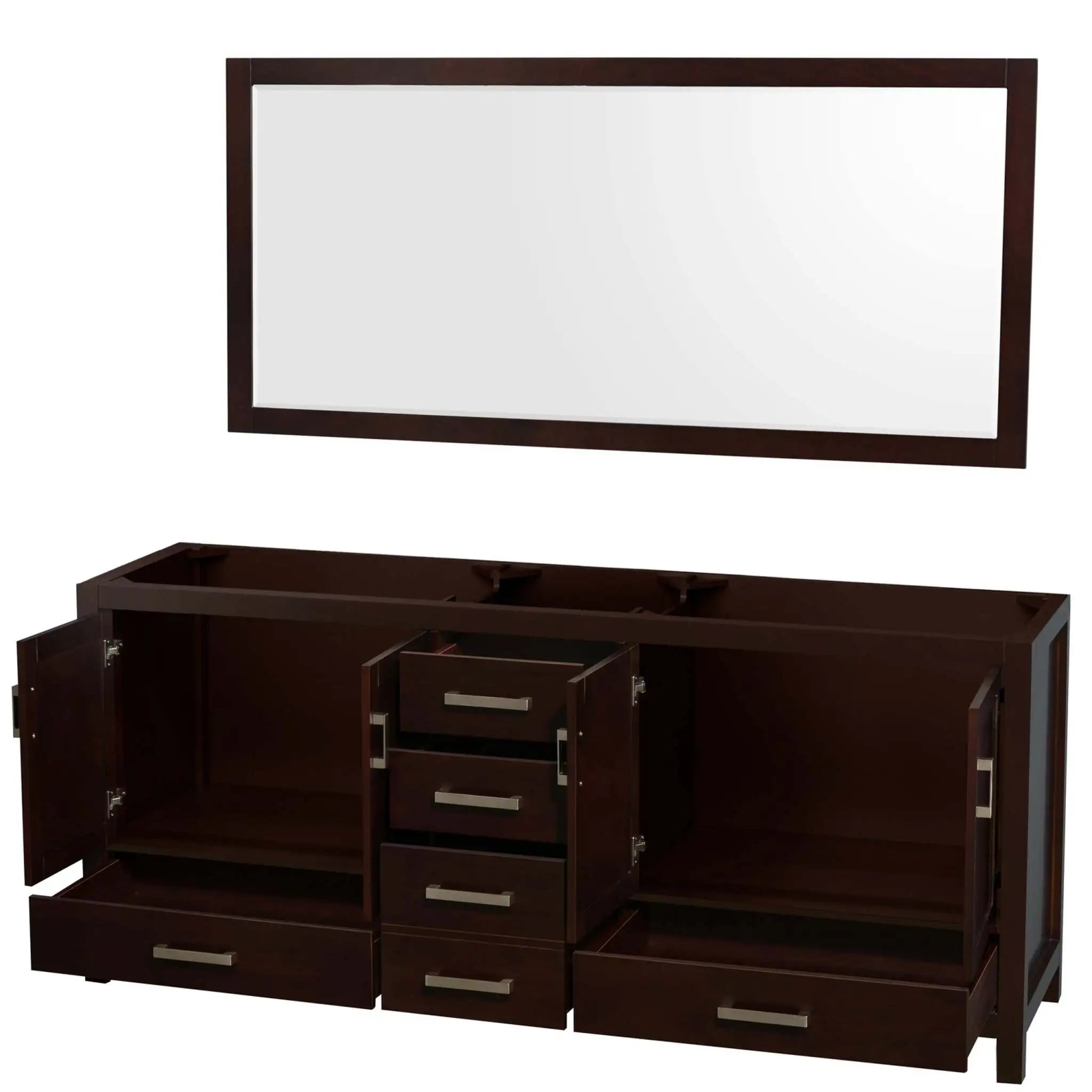80" Sheffield Double Bathroom Vanity in Espresso with Brushed Chrome Trim & 70" Mirror by Wyndham
