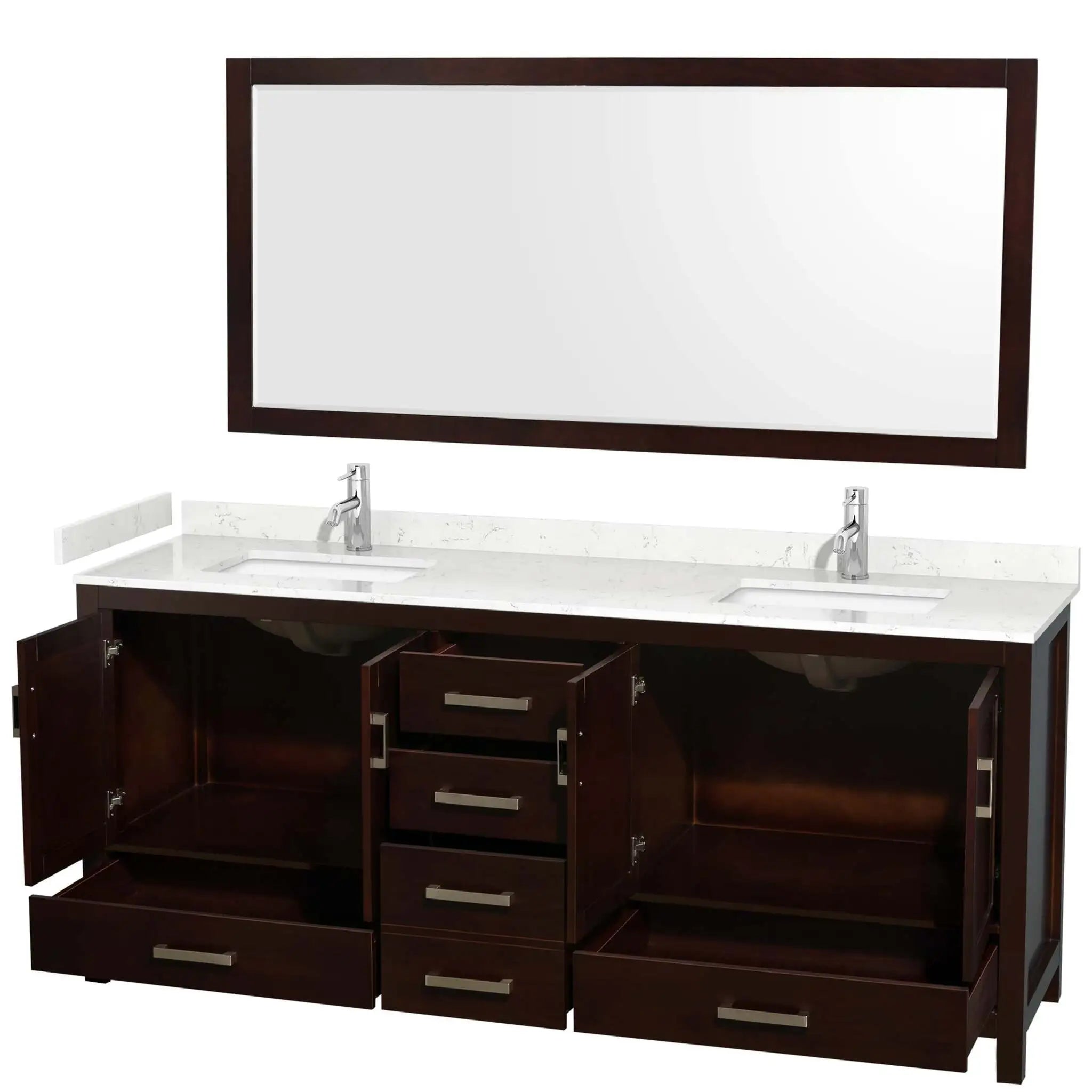 80" Sheffield Double Bathroom Vanity in Espresso with Brushed Chrome Trim & 70" Mirror by Wyndham