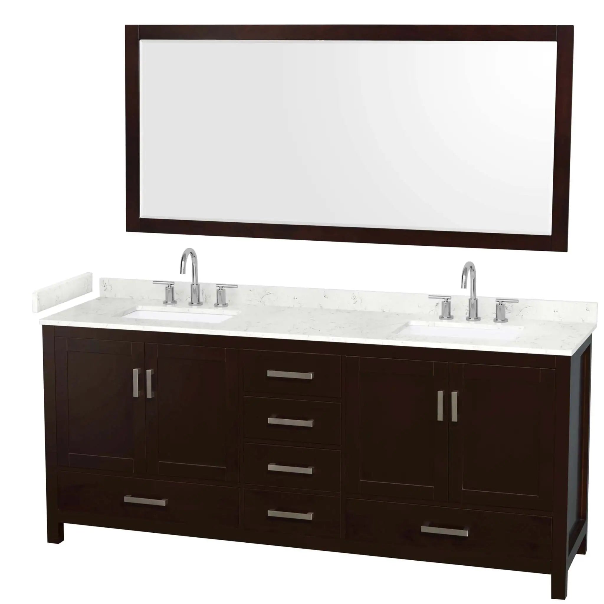 80" Sheffield Double Bathroom Vanity in Espresso with Brushed Chrome Trim & 70" Mirror by Wyndham