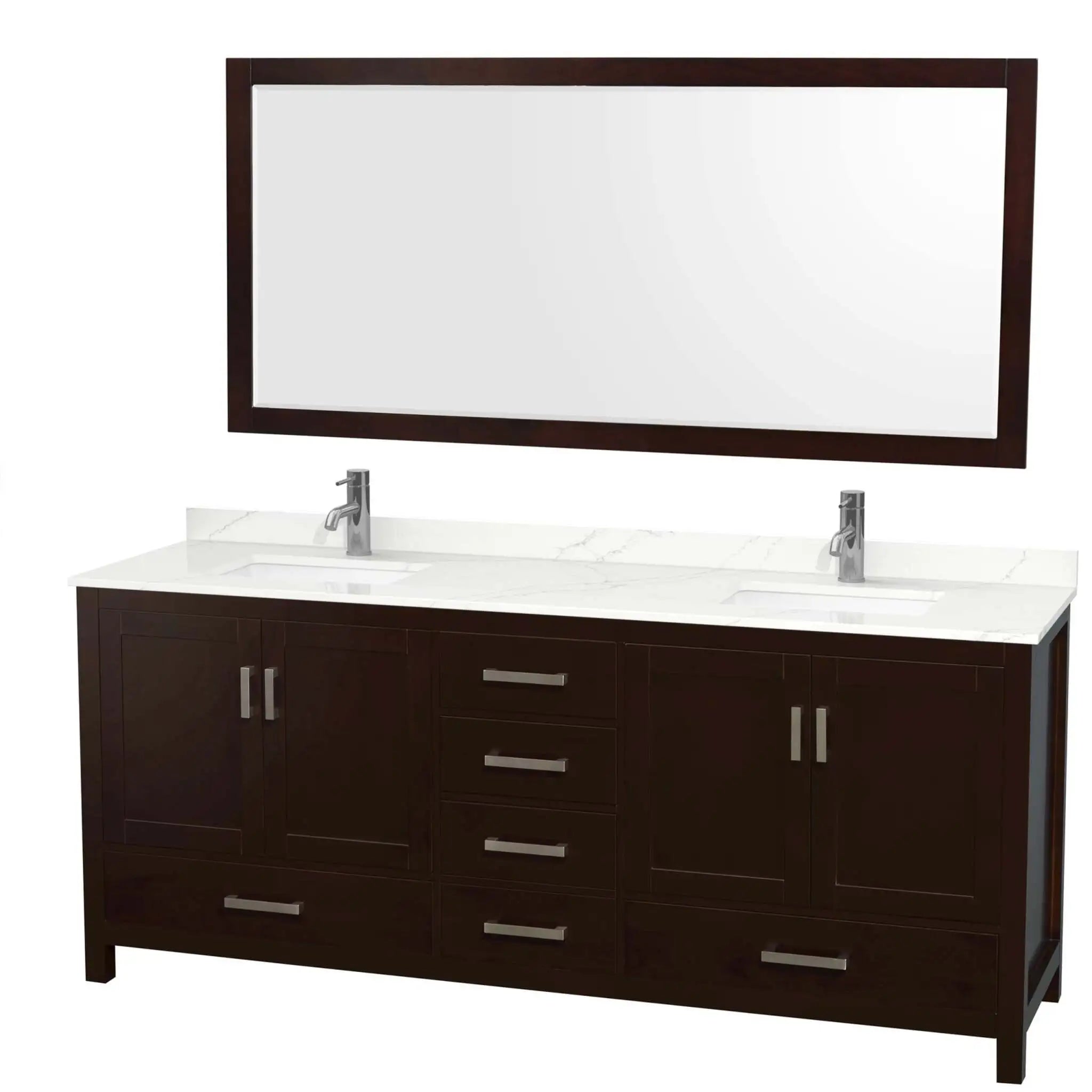 80" Sheffield Double Bathroom Vanity in Espresso with Brushed Chrome Trim & 70" Mirror by Wyndham