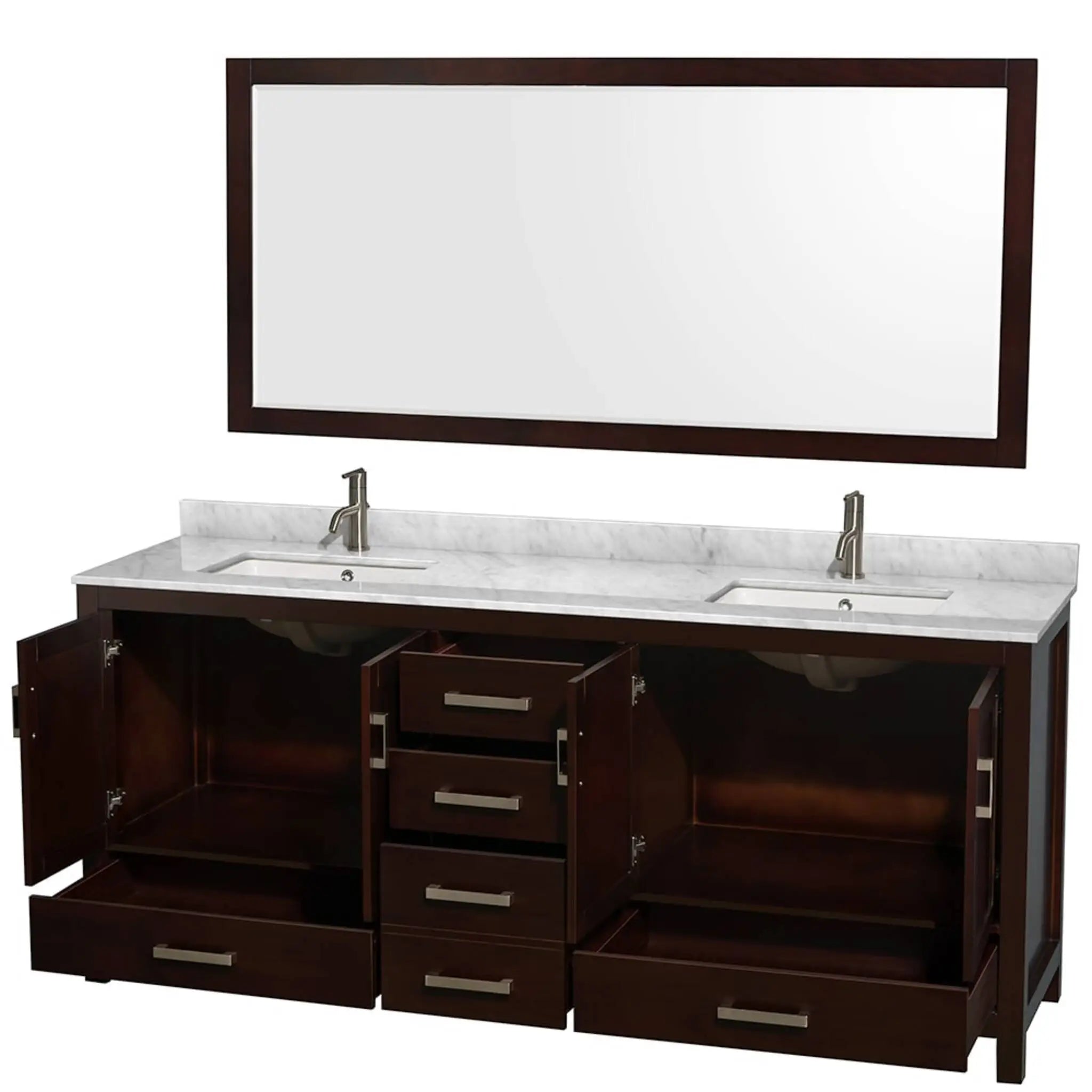80" Sheffield Double Bathroom Vanity in Espresso with Brushed Chrome Trim & 70" Mirror by Wyndham