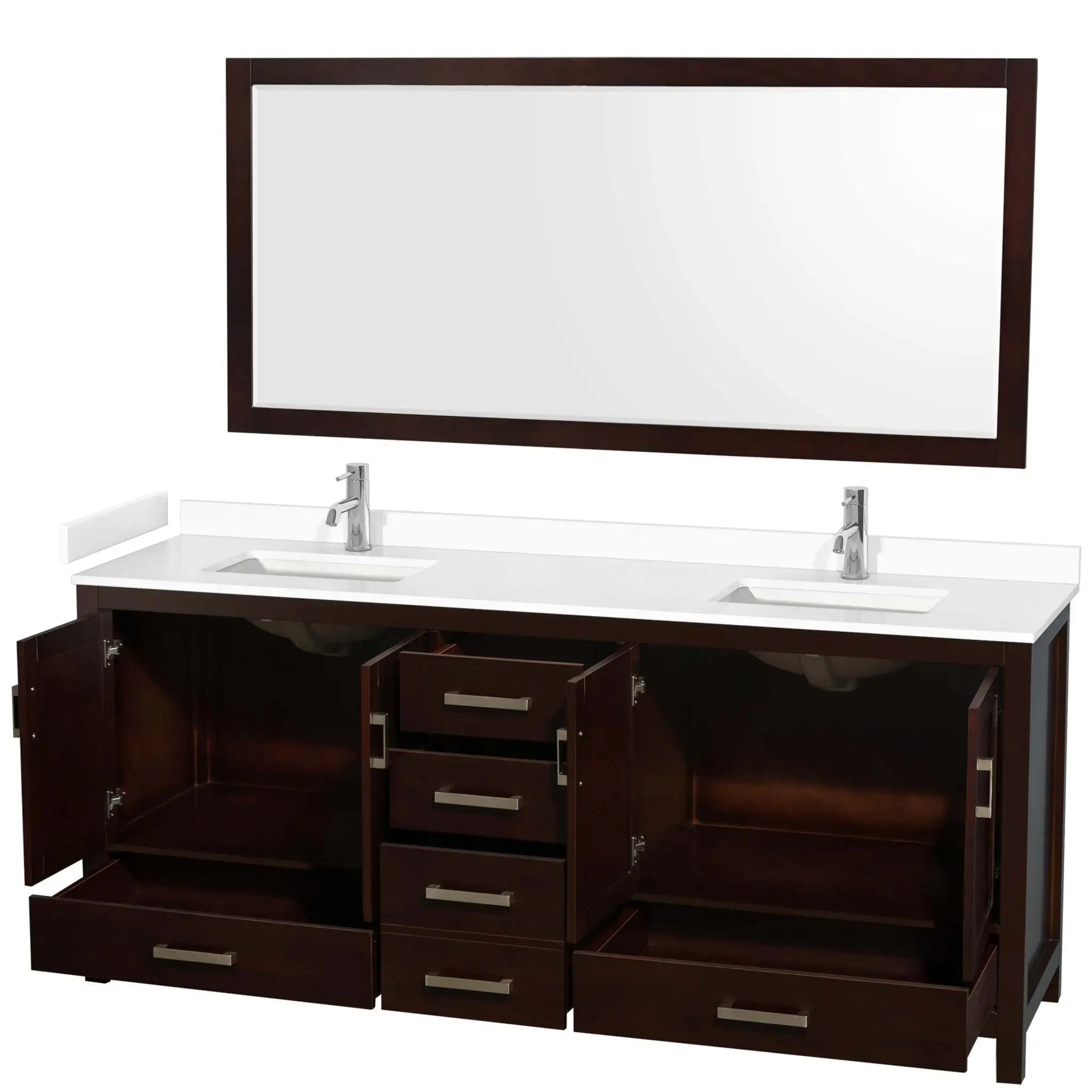 80" Sheffield Double Bathroom Vanity in Espresso with Brushed Chrome Trim & 70" Mirror by Wyndham
